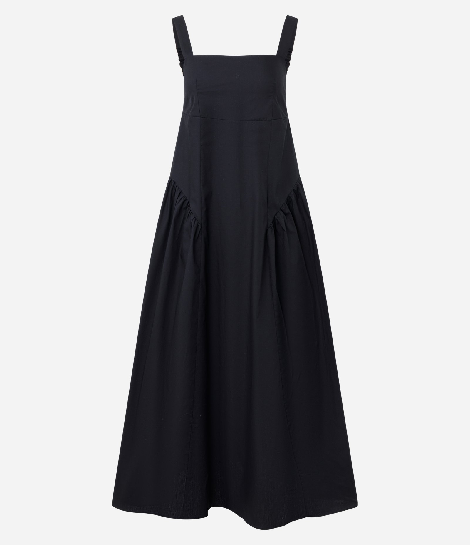 Vestido Midi em Tricoline com Decote Quadrado Preto 1
