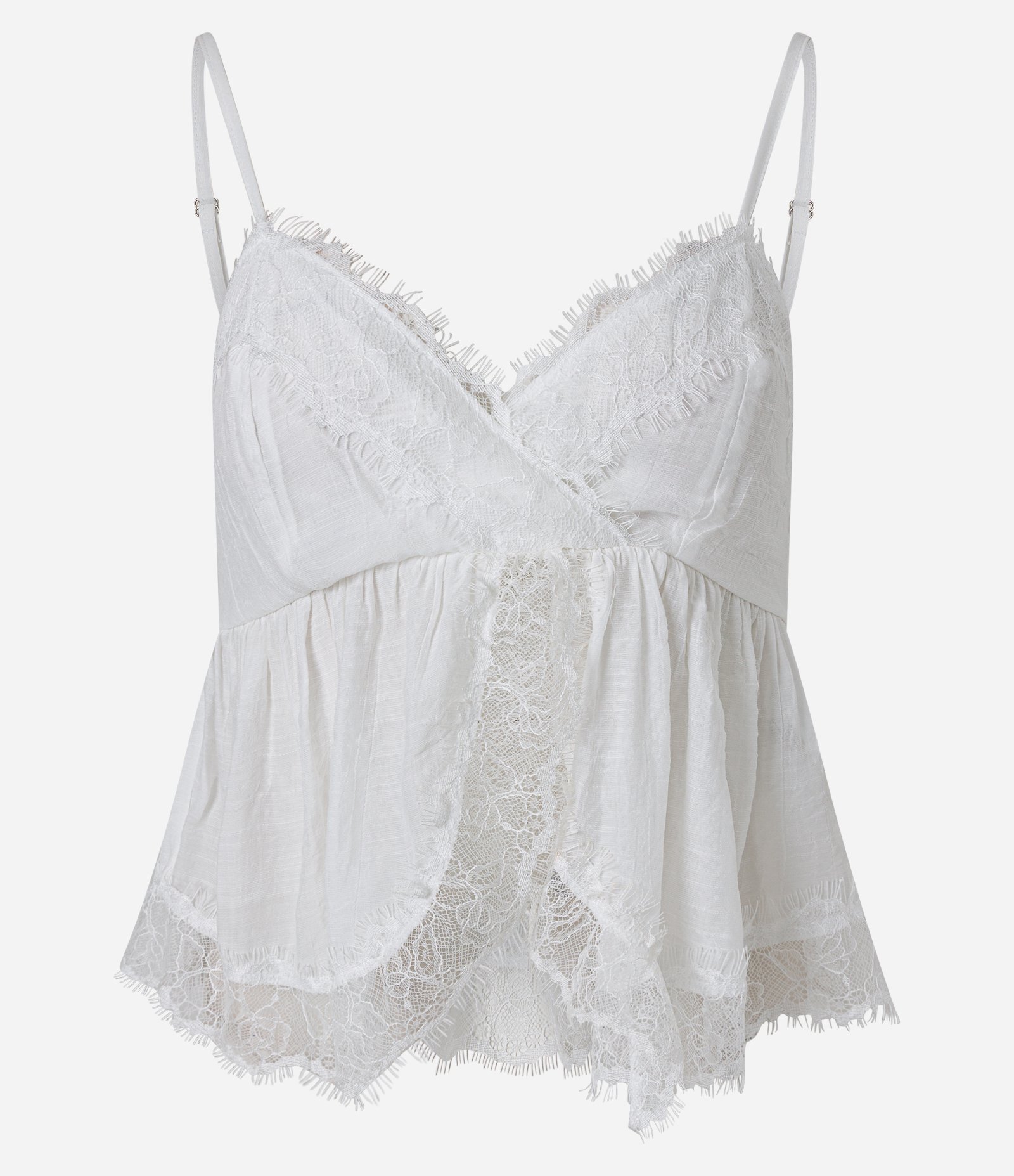 Blusa em Viscose com Alças Finas e Aplicações de Renda Branco 5
