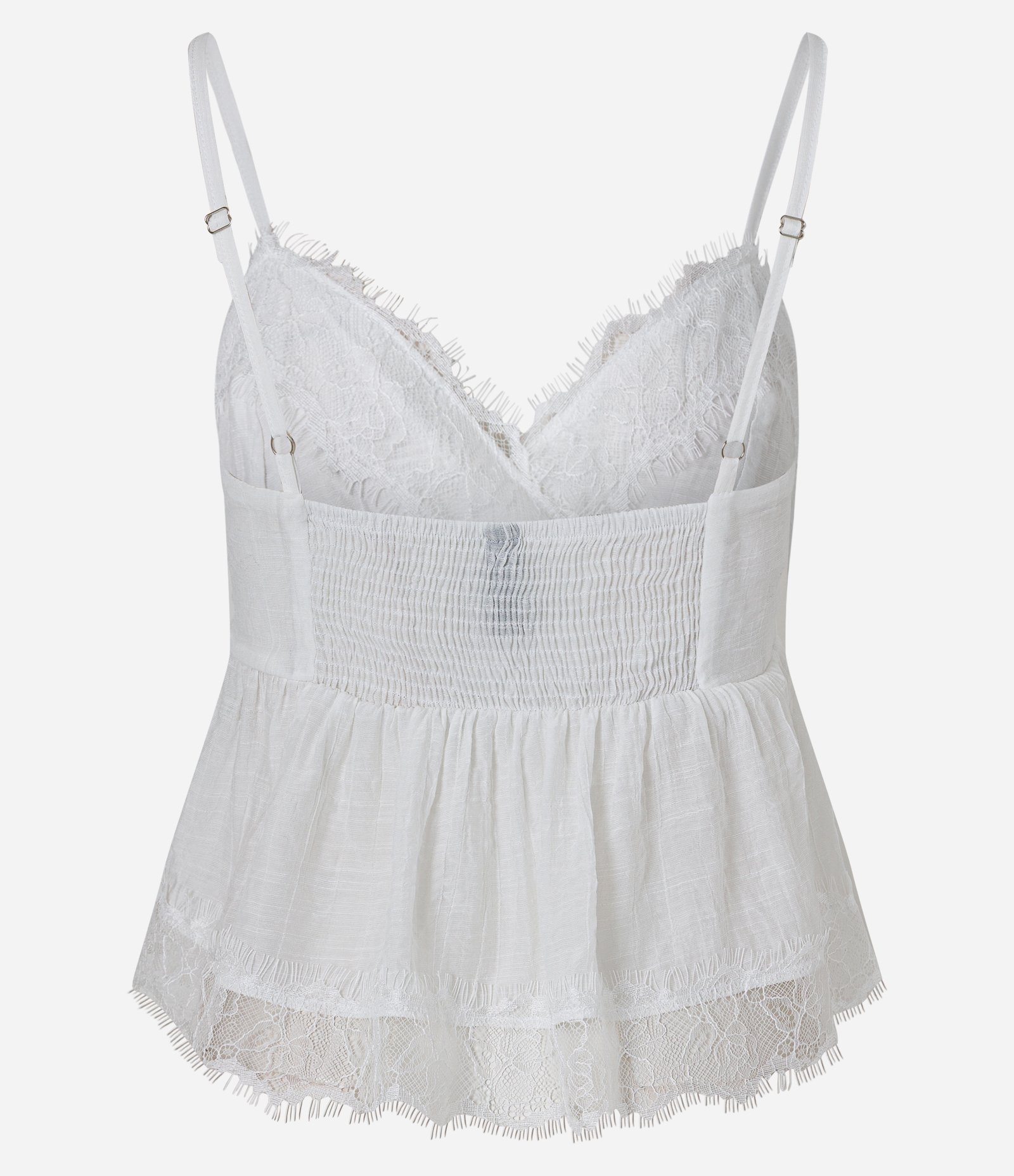 Blusa em Viscose com Alças Finas e Aplicações de Renda Branco 6