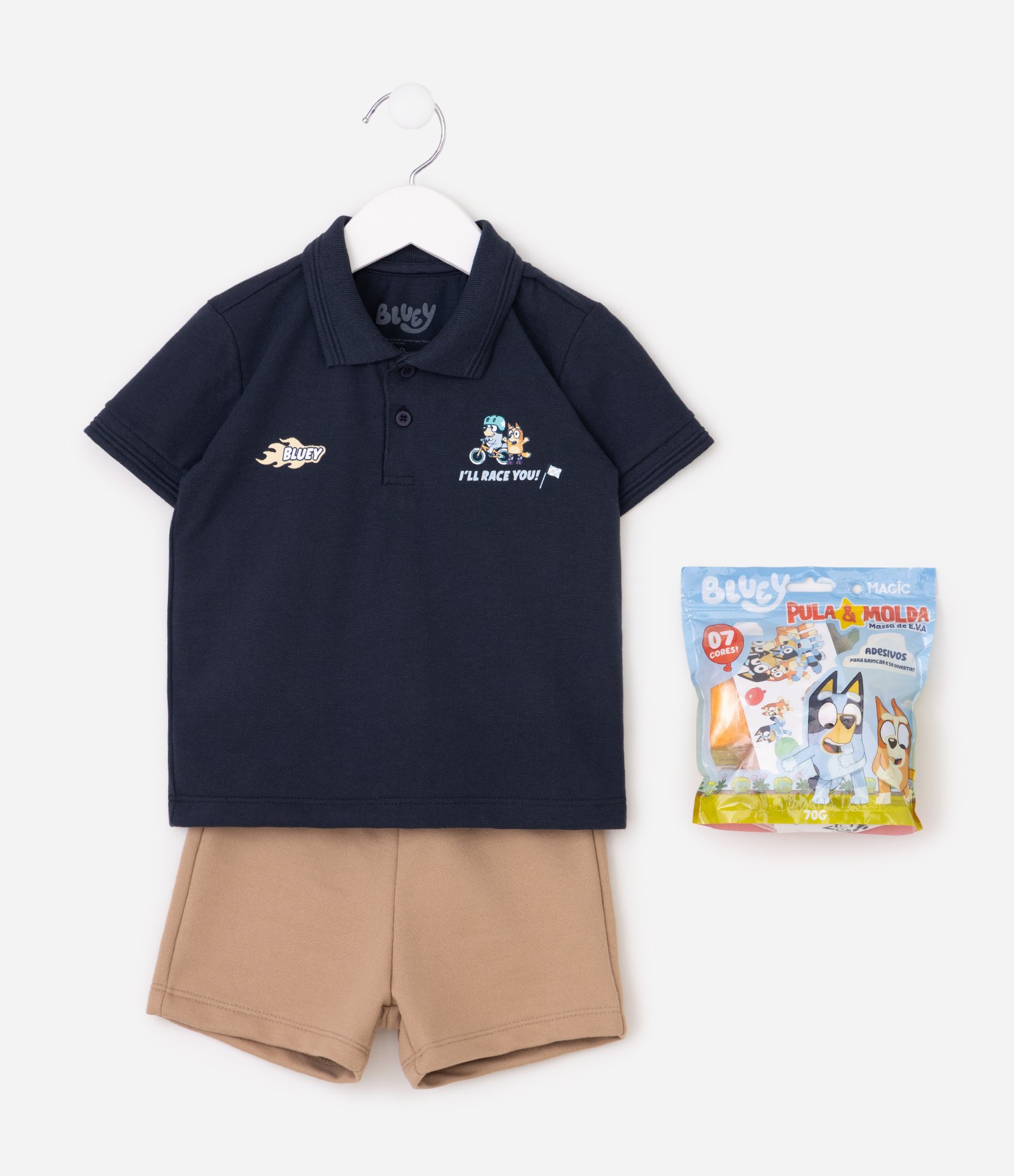 Conjunto Infantil Em Algodão Com Massinhas e Adesivos Bluey - Tam 3 a 6 Anos Azul 3