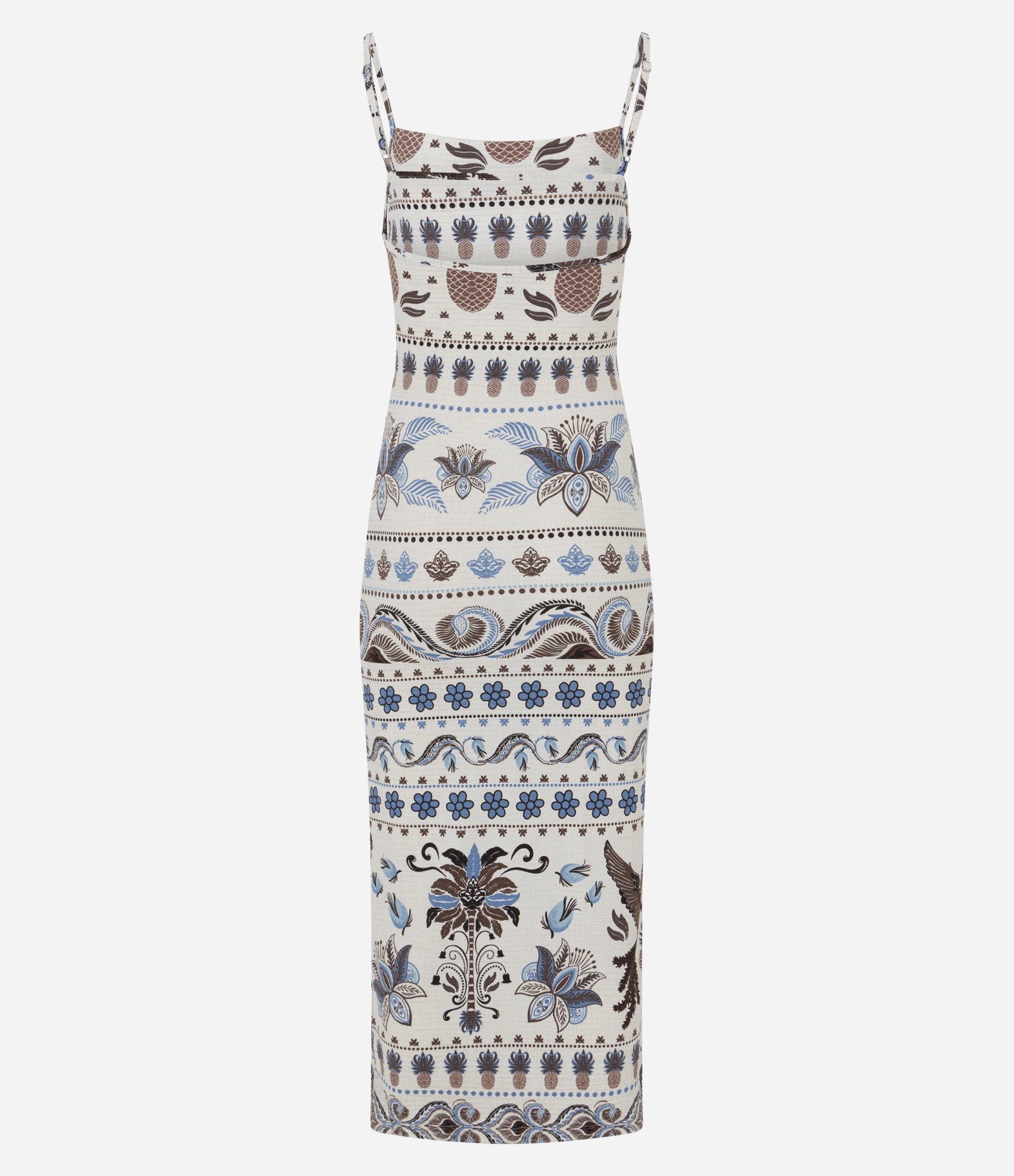 Vestido Midi Alcinha em Ribana com Estampa Tropical com Abacaxis Branco 7