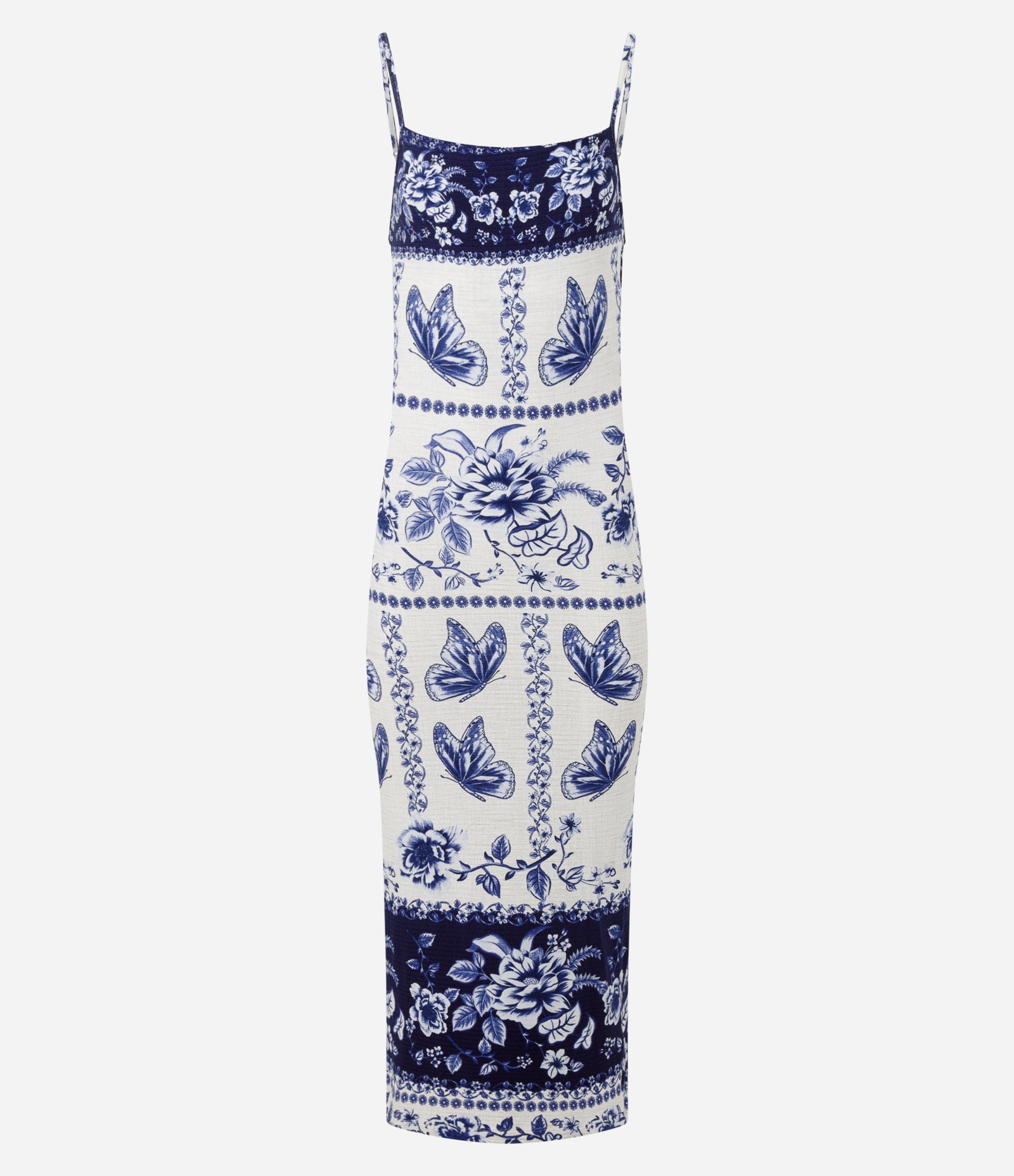 Vestido Longo em Ribana com Estampa Floral e Borboletas Branco 5