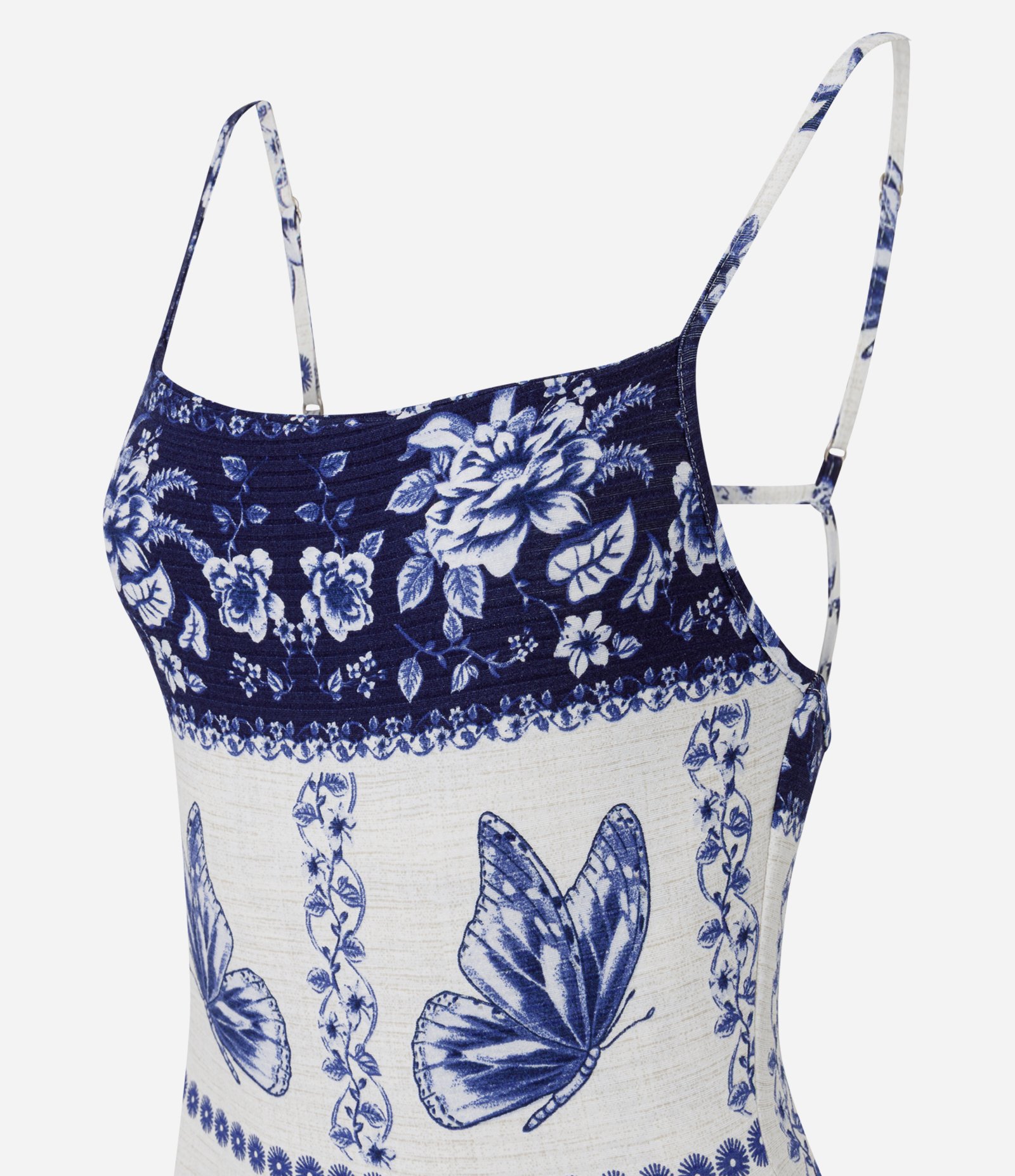 Vestido Longo em Ribana com Estampa Floral e Borboletas Branco 6