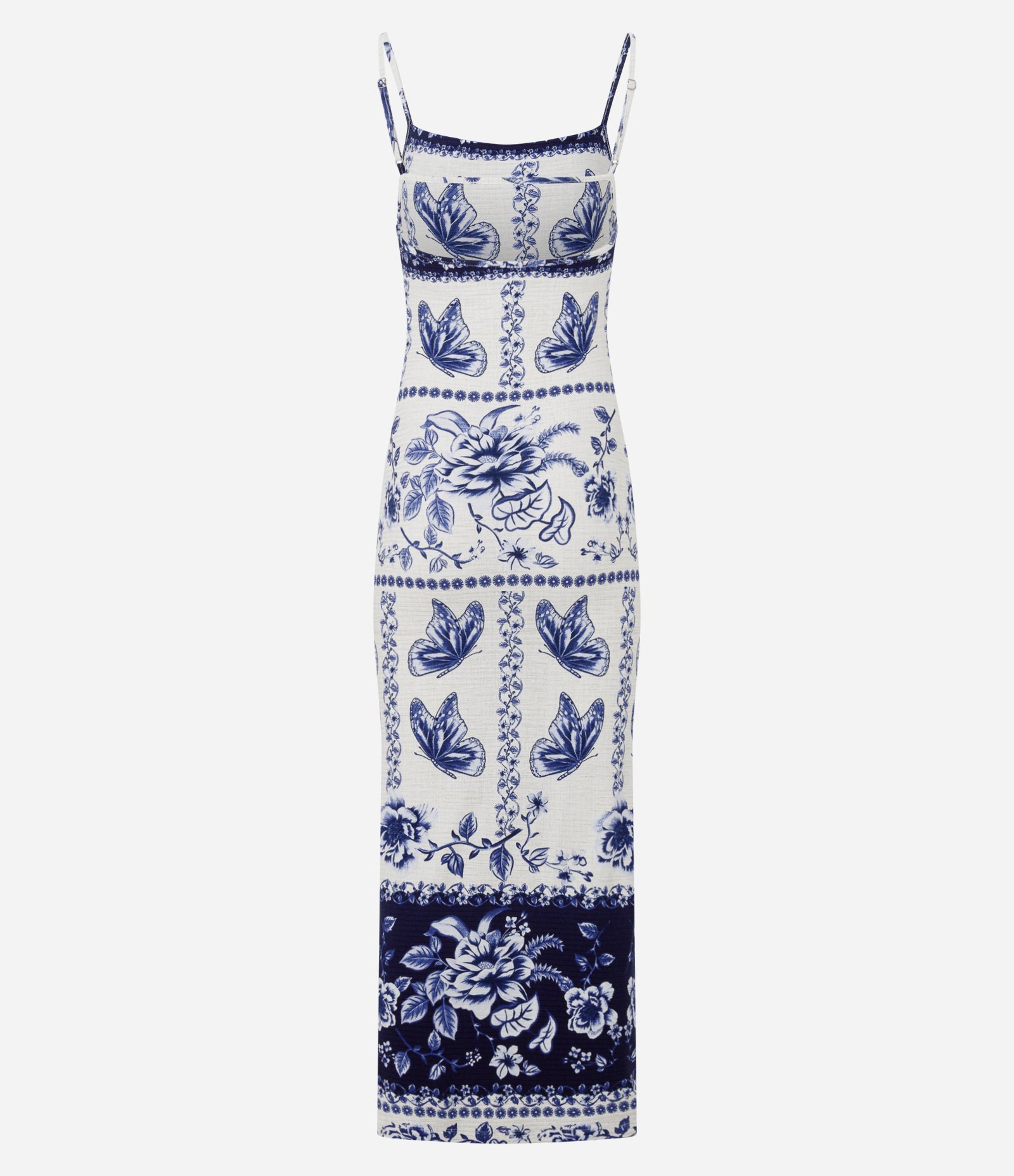 Vestido Longo em Ribana com Estampa Floral e Borboletas Branco 7