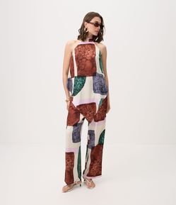 Calça Reta com Estampa Abstrata Geométrica