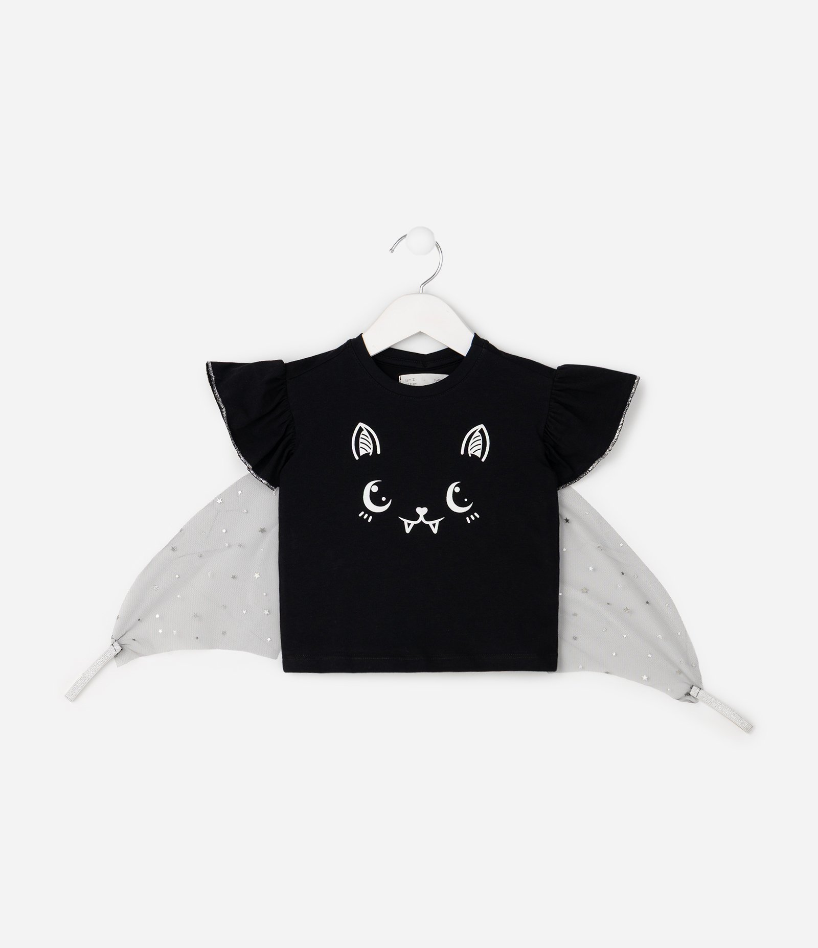 Camiseta Infantil Em Algodão Gatinho Vampiro Halloween - Tam 1 a 6 Anos Preto 2