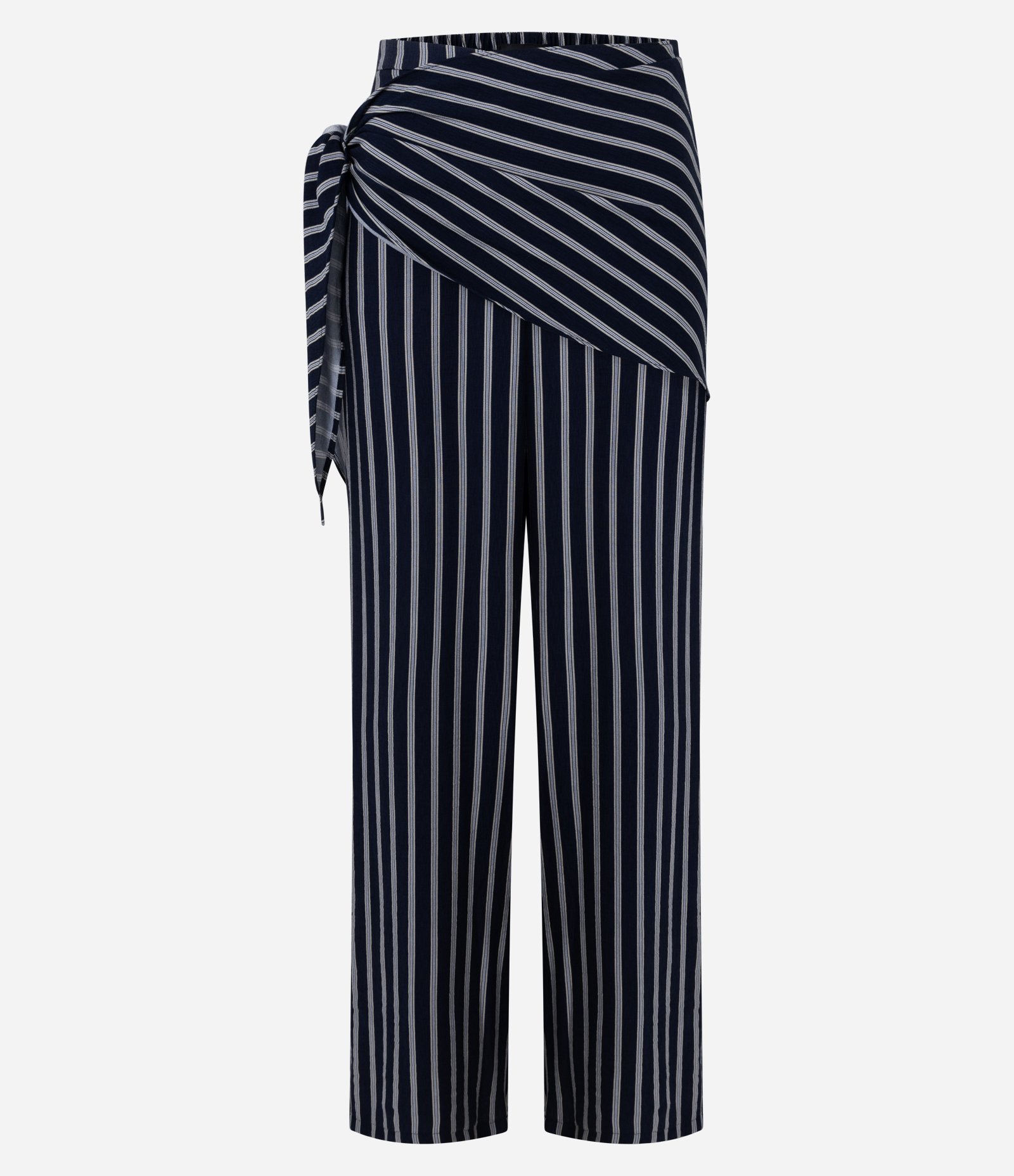 Calça em Viscolinho Listrado com Amarração e Sobreposição na Cintura Preto 5