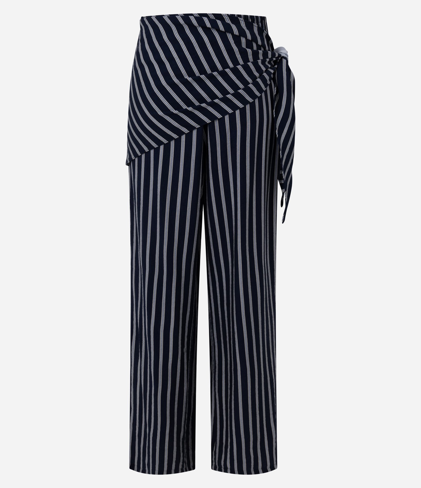Calça em Viscolinho Listrado com Amarração e Sobreposição na Cintura Preto 6