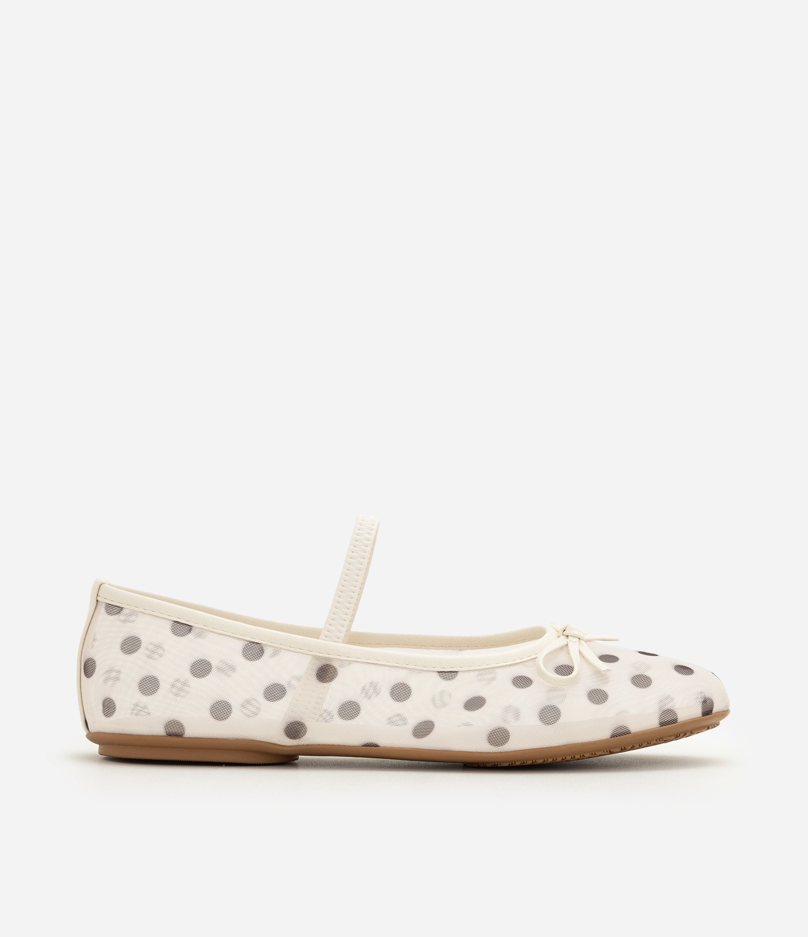 Sapatilha em Tela Poá com Bico Redondo e Laço Off White 3