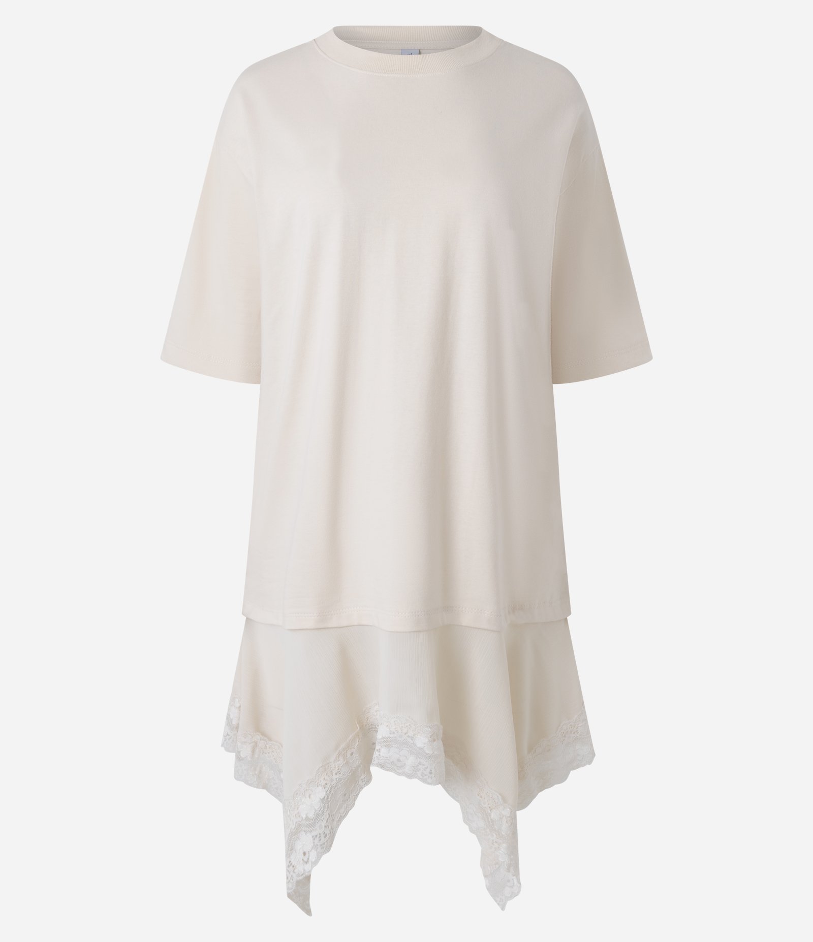 Camiseta Oversized com Barra Assimétrica Rendada Off White 5