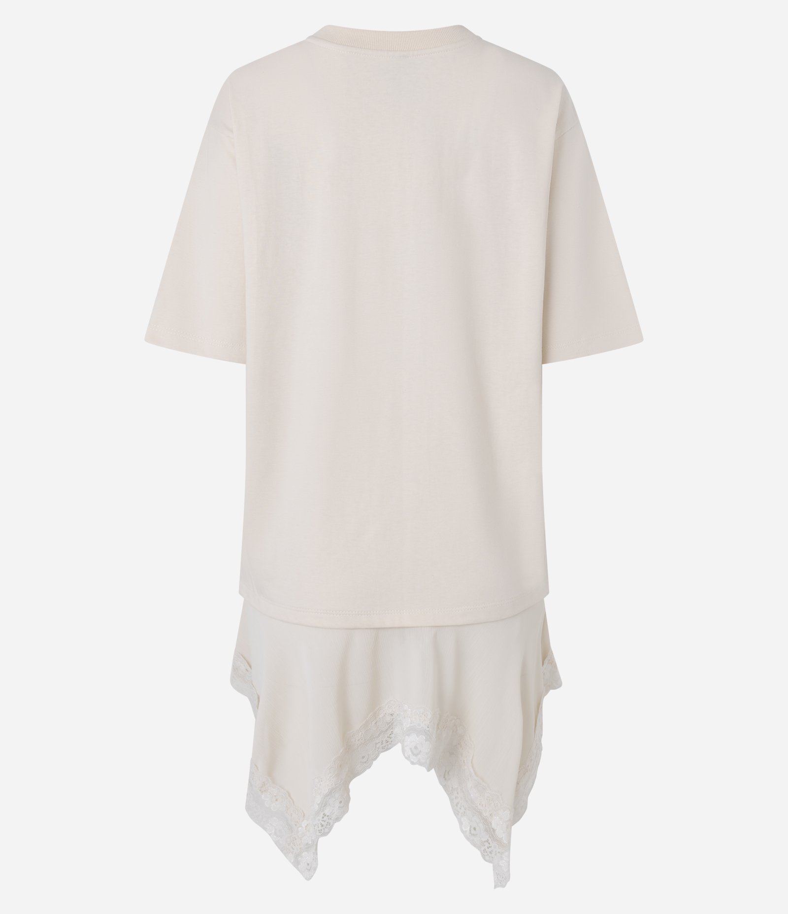 Camiseta Oversized com Barra Assimétrica Rendada Off White 7
