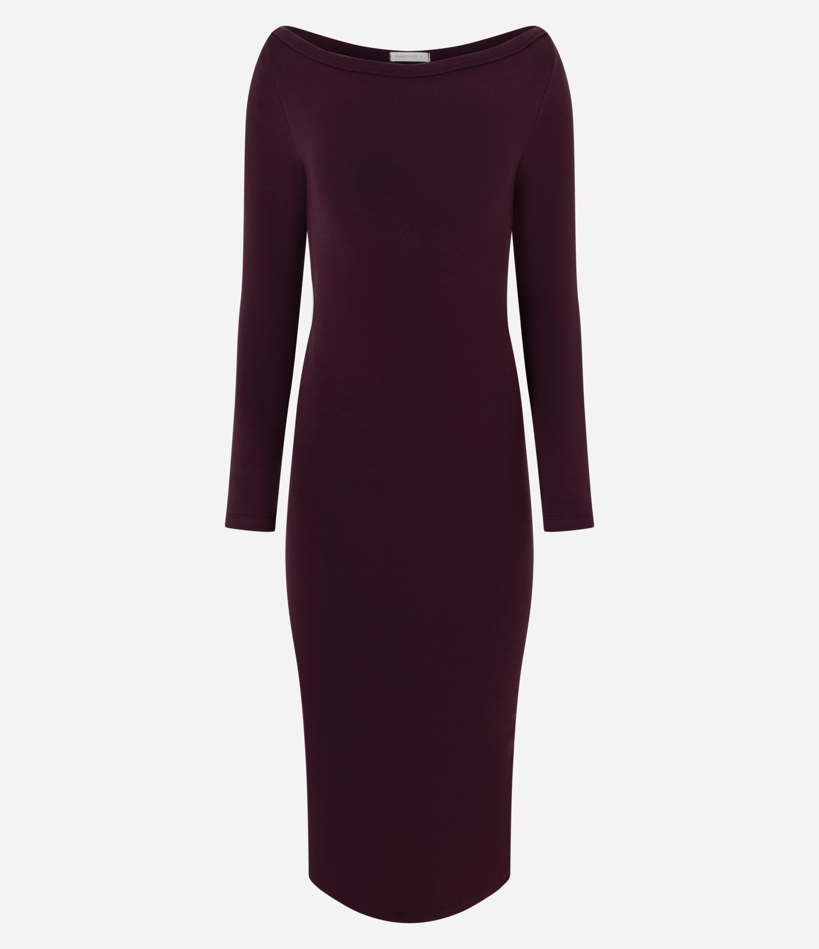 Vestido Midi em Ribana com Decote Canoa e Fenda Traseira Vinho 1