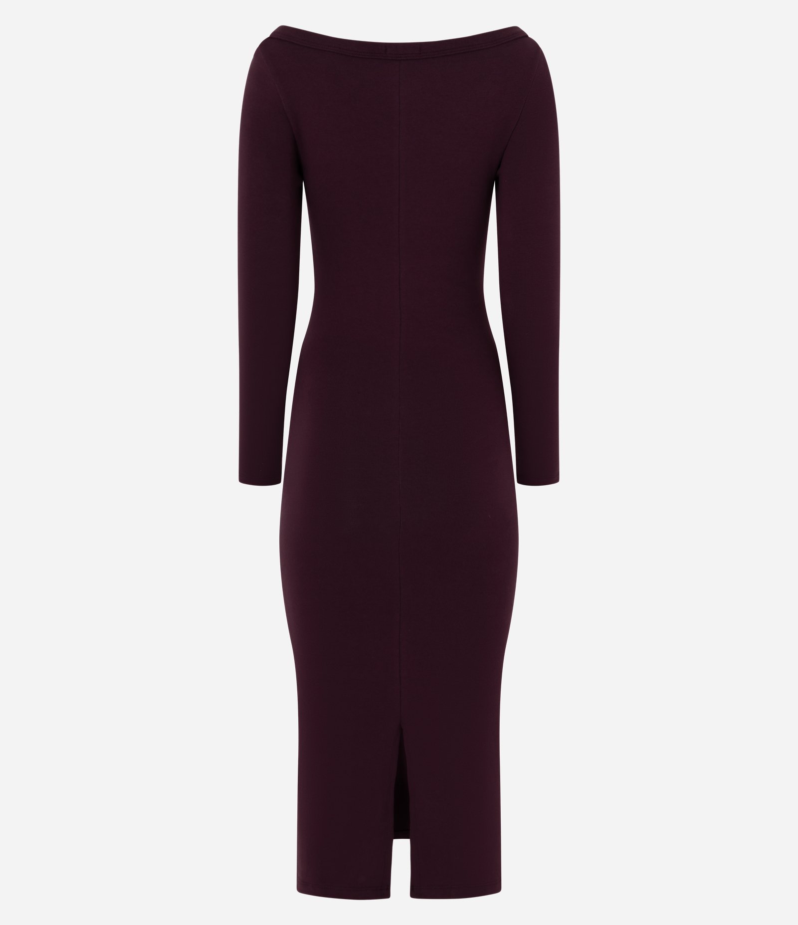 Vestido Midi em Ribana com Decote Canoa e Fenda Traseira Vinho 3