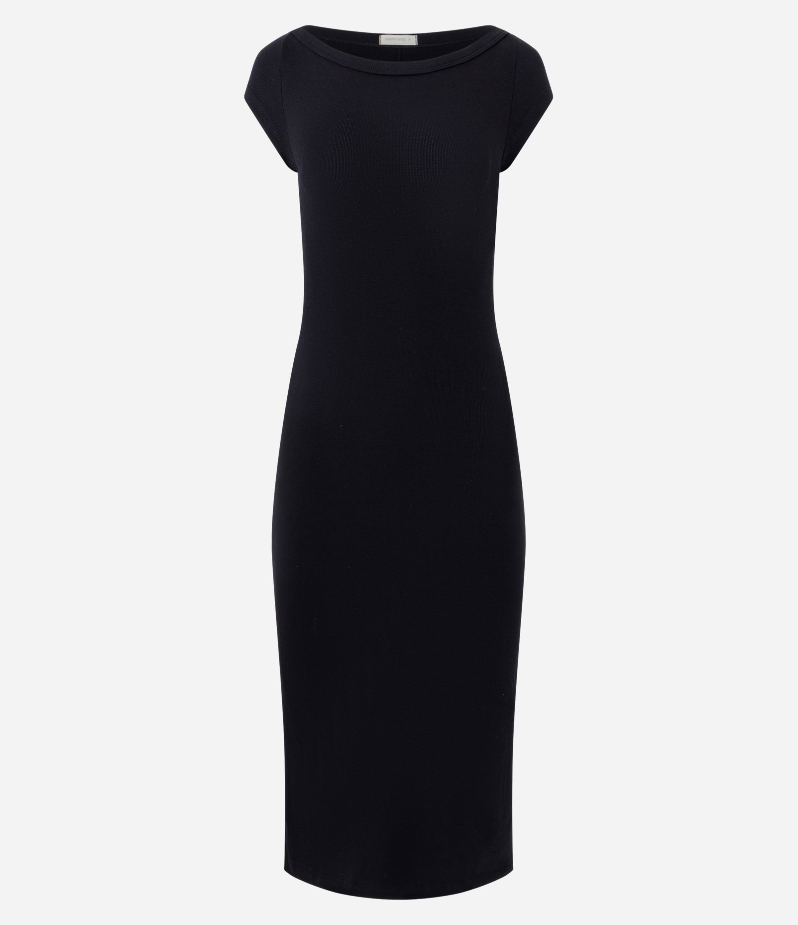 Vestido Midi em Ribana com Decote Canoa Preto 1