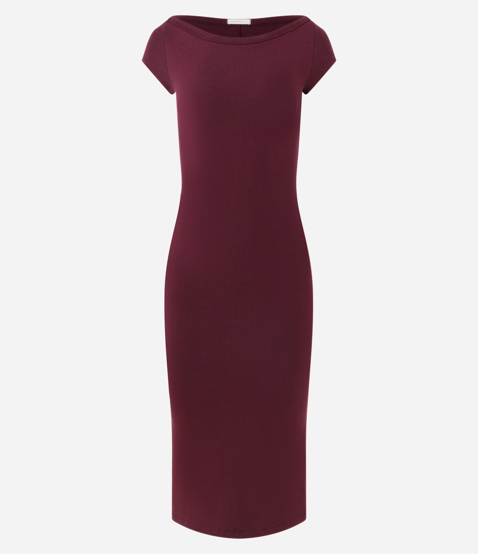 Vestido Midi em Ribana com Decote Canoa Vinho 1