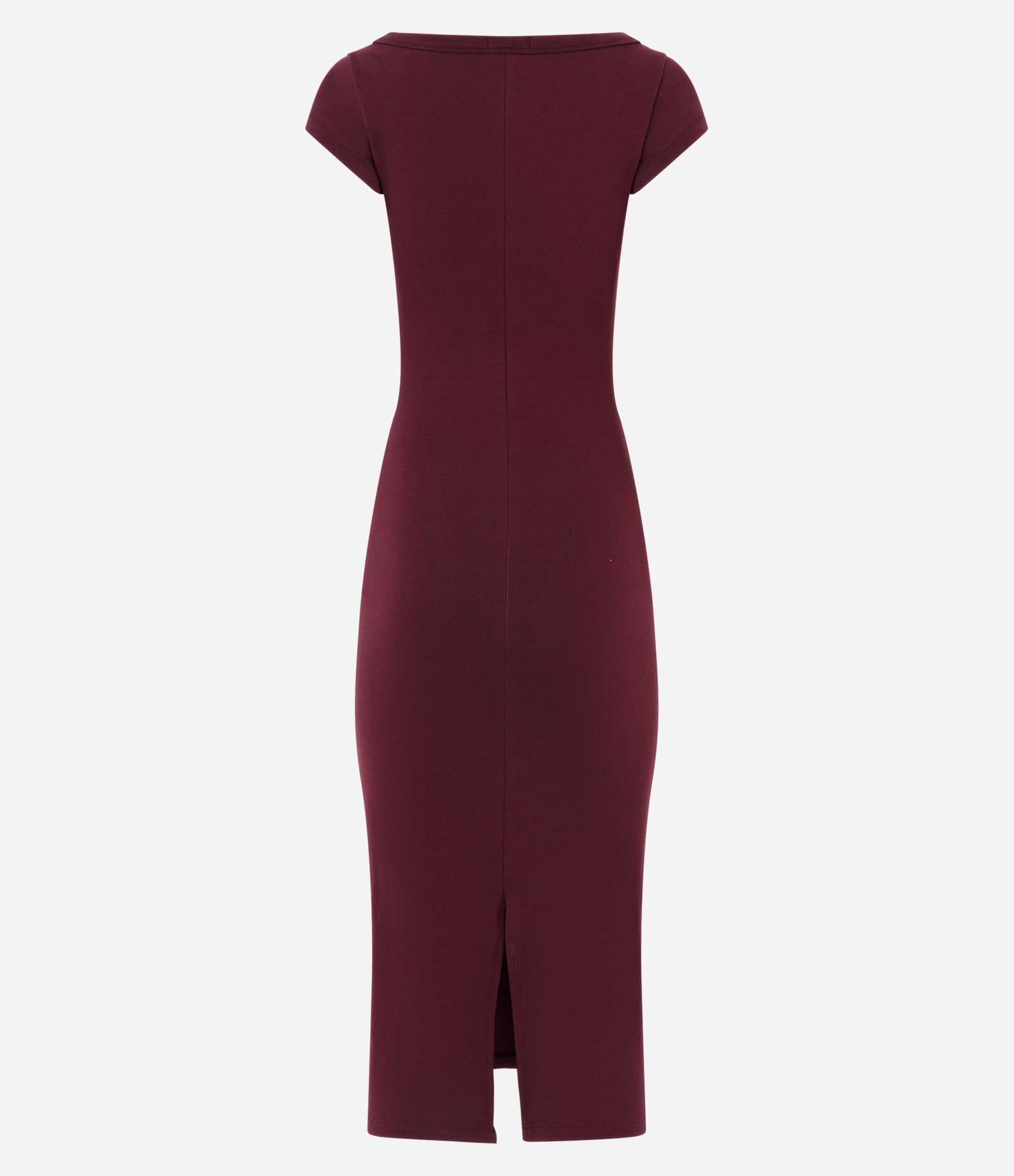 Vestido Midi em Ribana com Decote Canoa Vinho 2