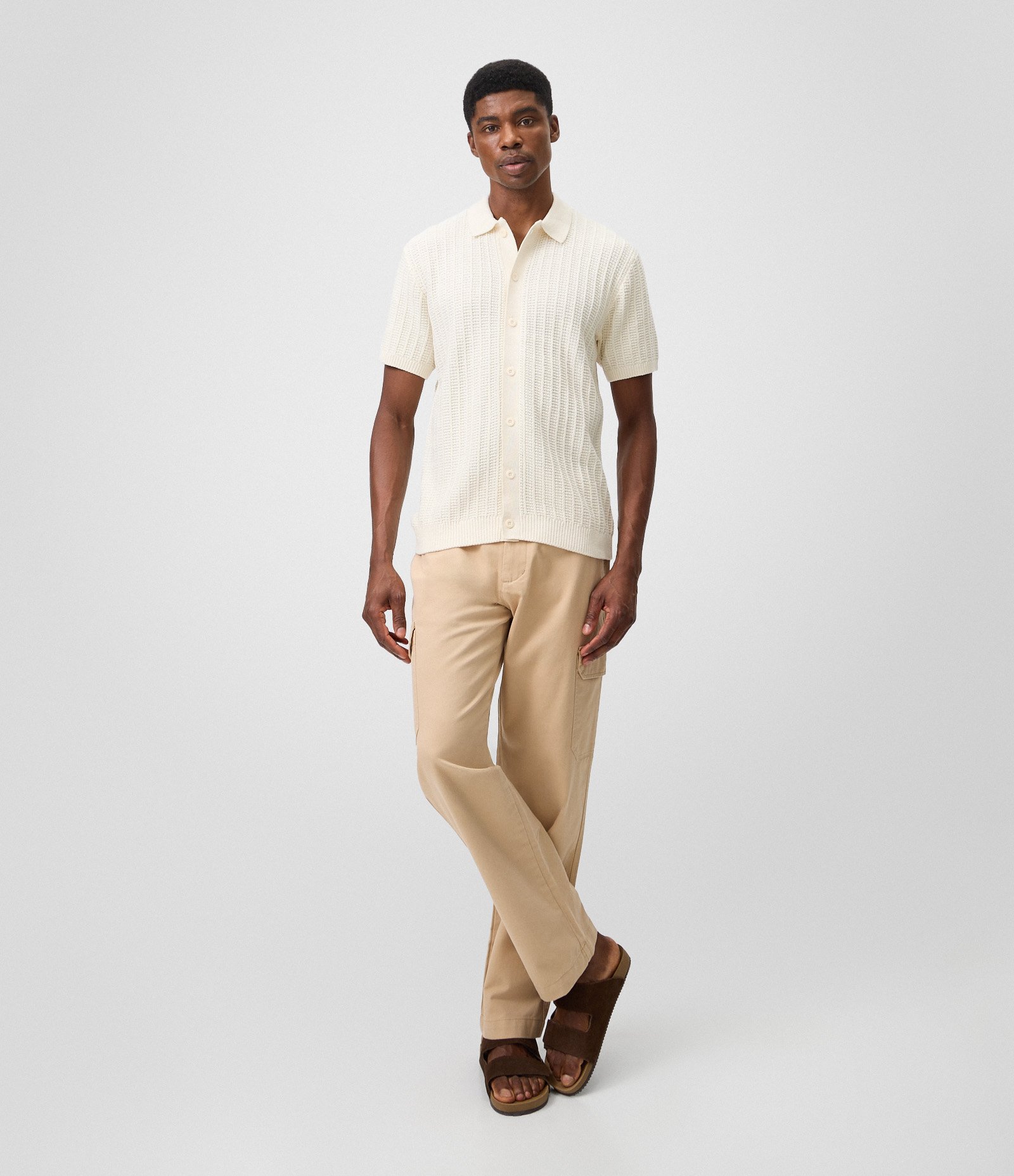 Camisa Polo em Tricô Texturizado com Botões Off White 2