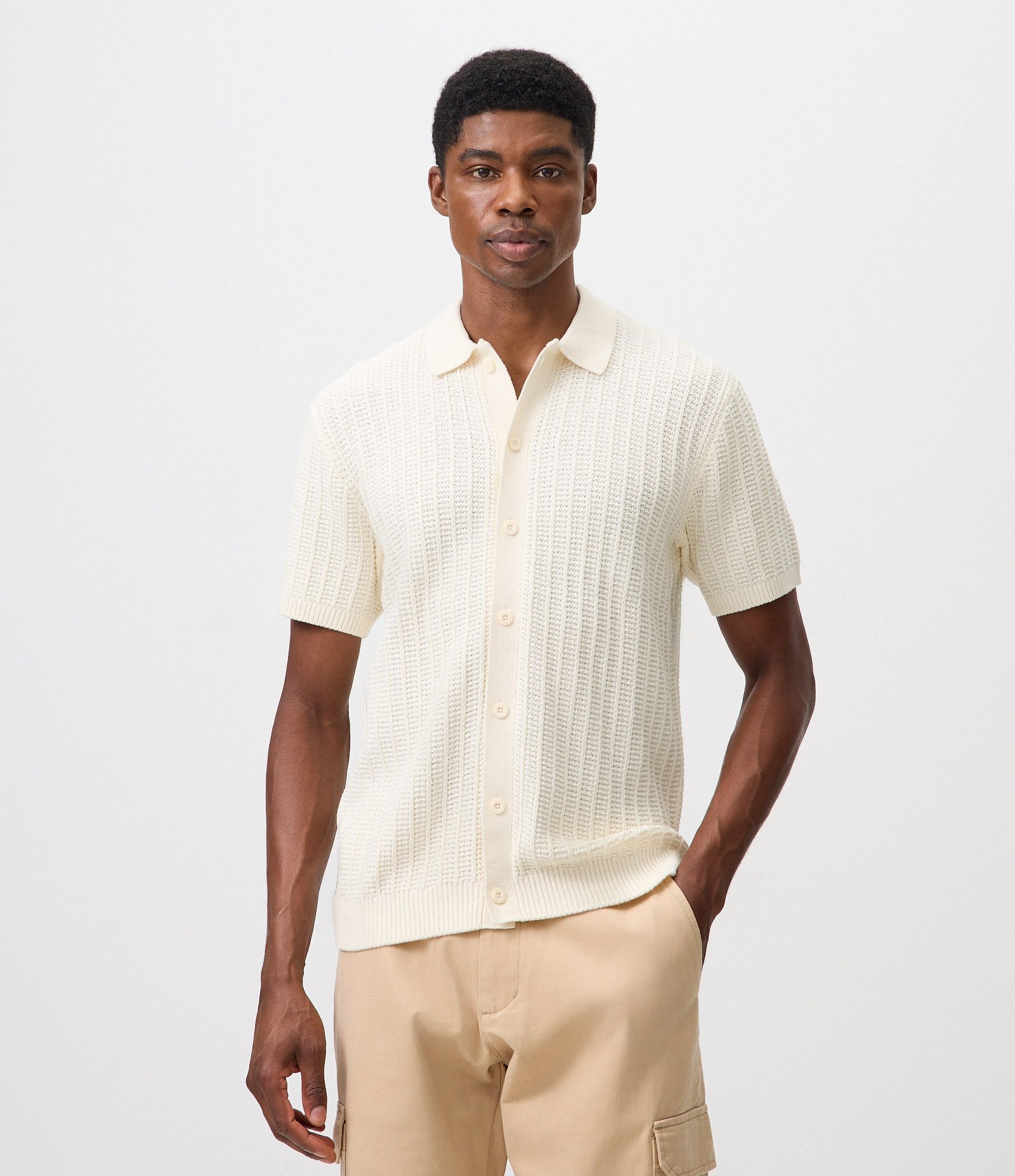 Camisa Polo em Tricô Texturizado com Botões Off White 3