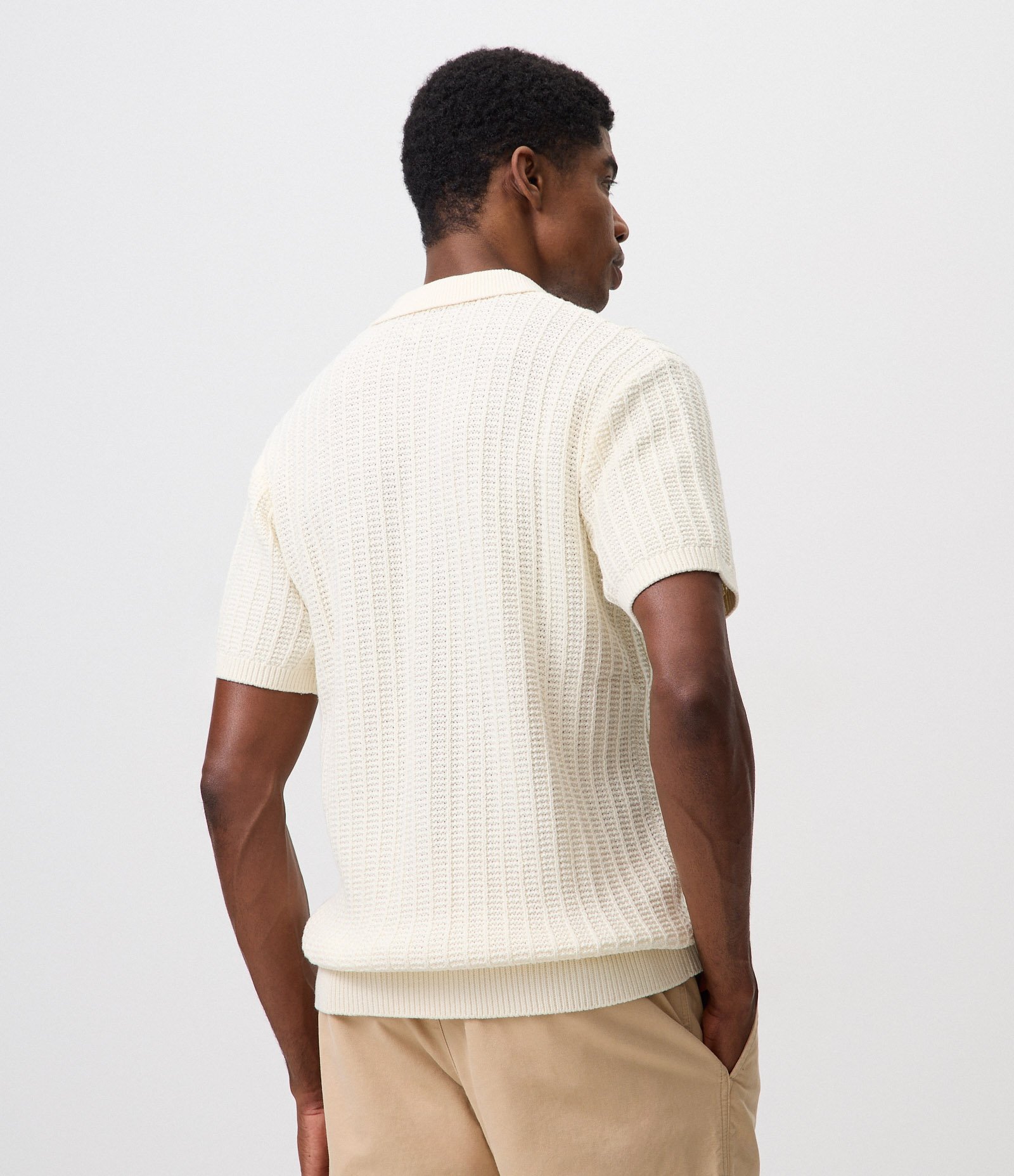 Camisa Polo em Tricô Texturizado com Botões Off White 4