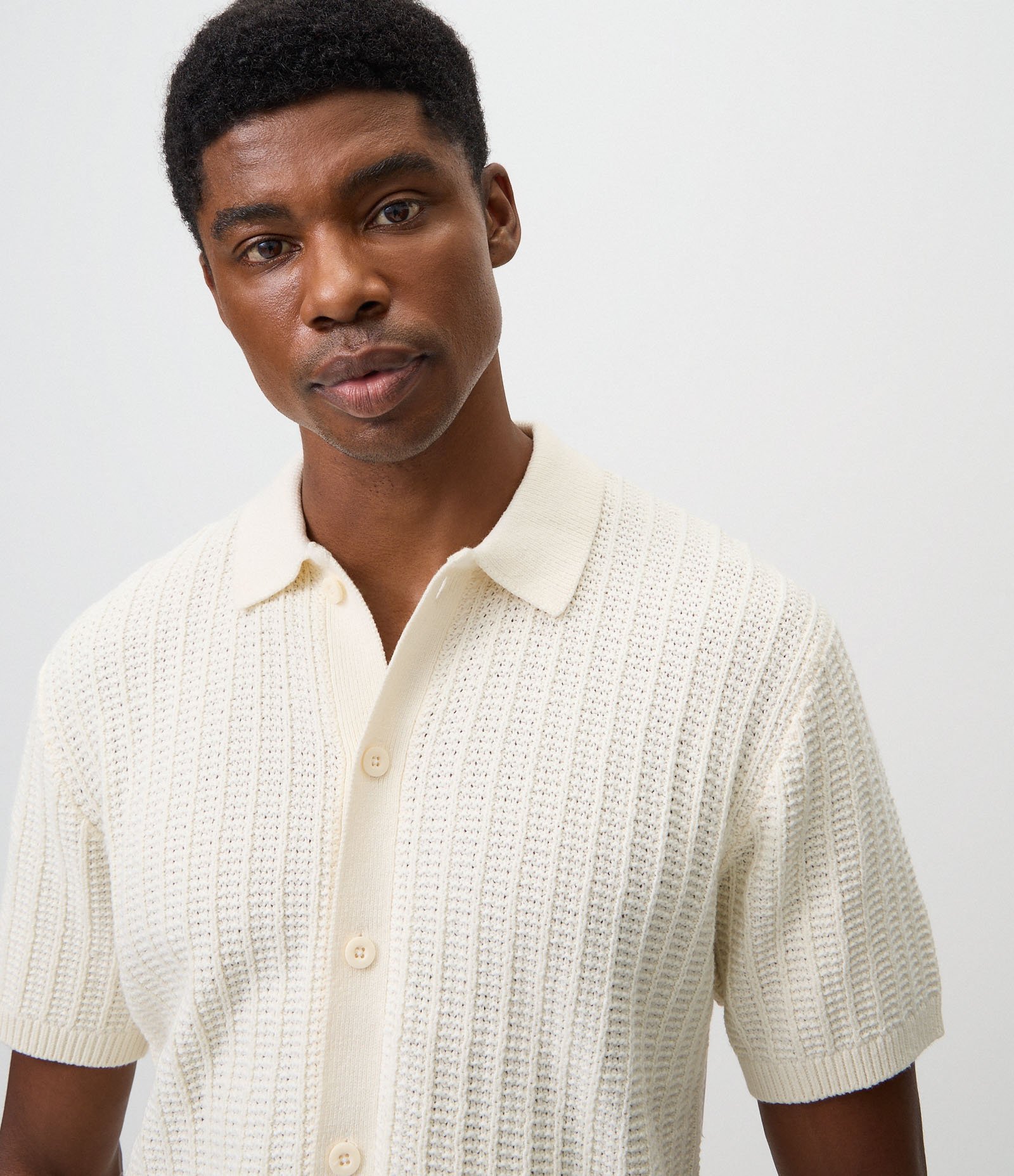 Camisa Polo em Tricô Texturizado com Botões Off White 5