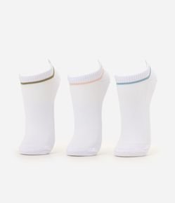 Kit 03 Meias Invisíveis Esportivas em Poliamida com Listras