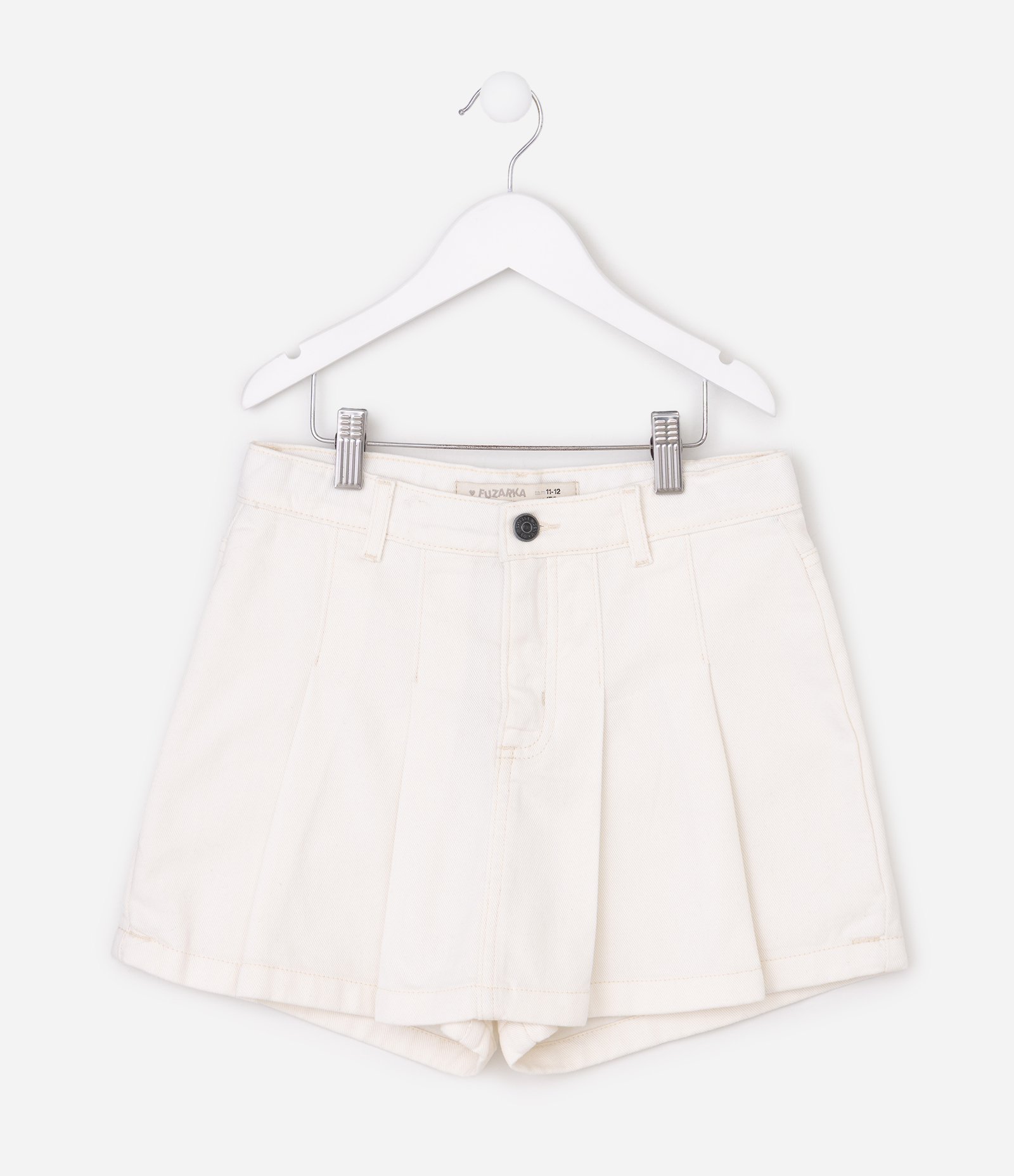 Short Saia Jeans com Pregas Frontais Infantil - Tam 5 a 16 Anos Bege 2