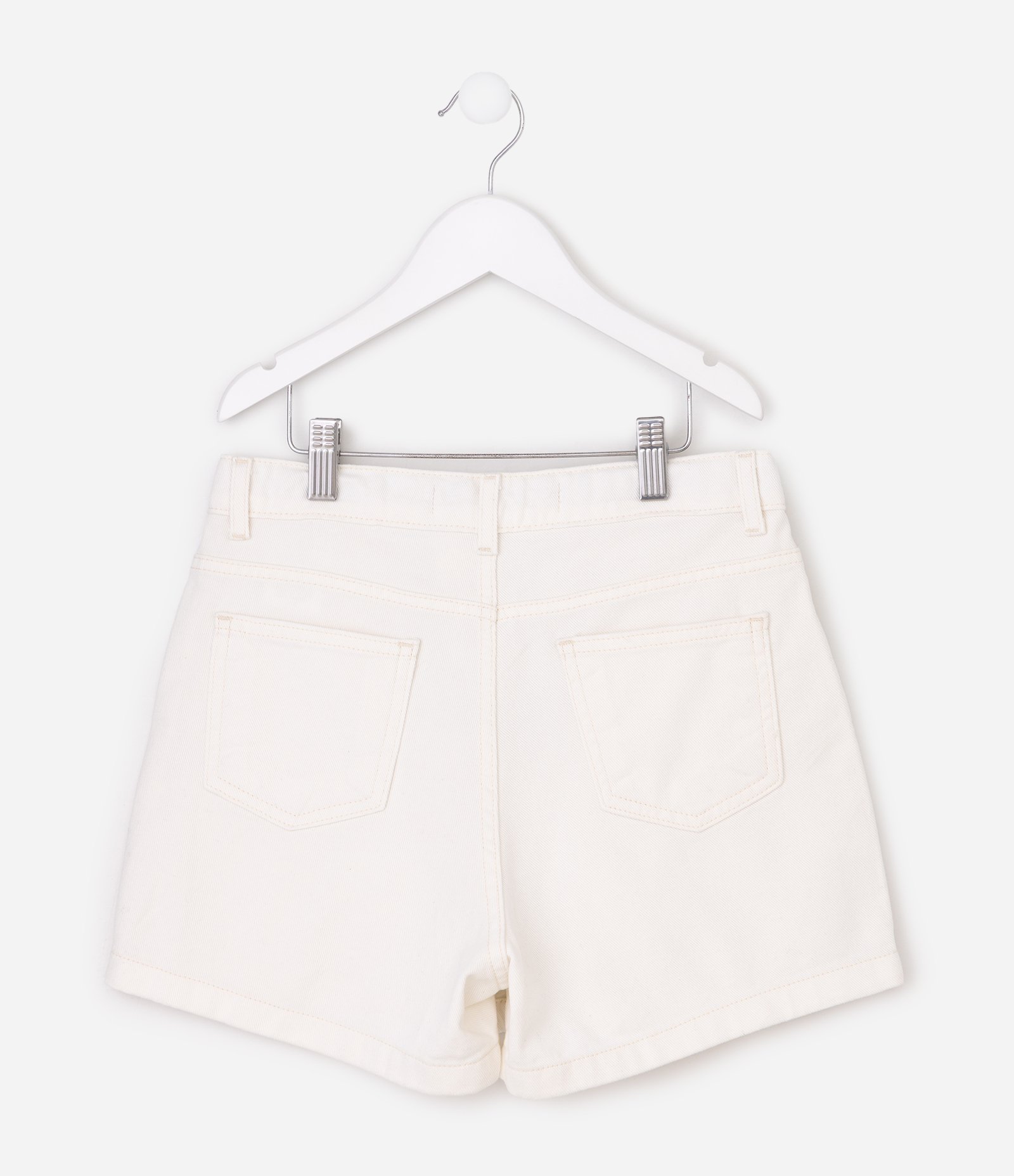 Short Saia Jeans com Pregas Frontais Infantil - Tam 5 a 16 Anos Bege 3