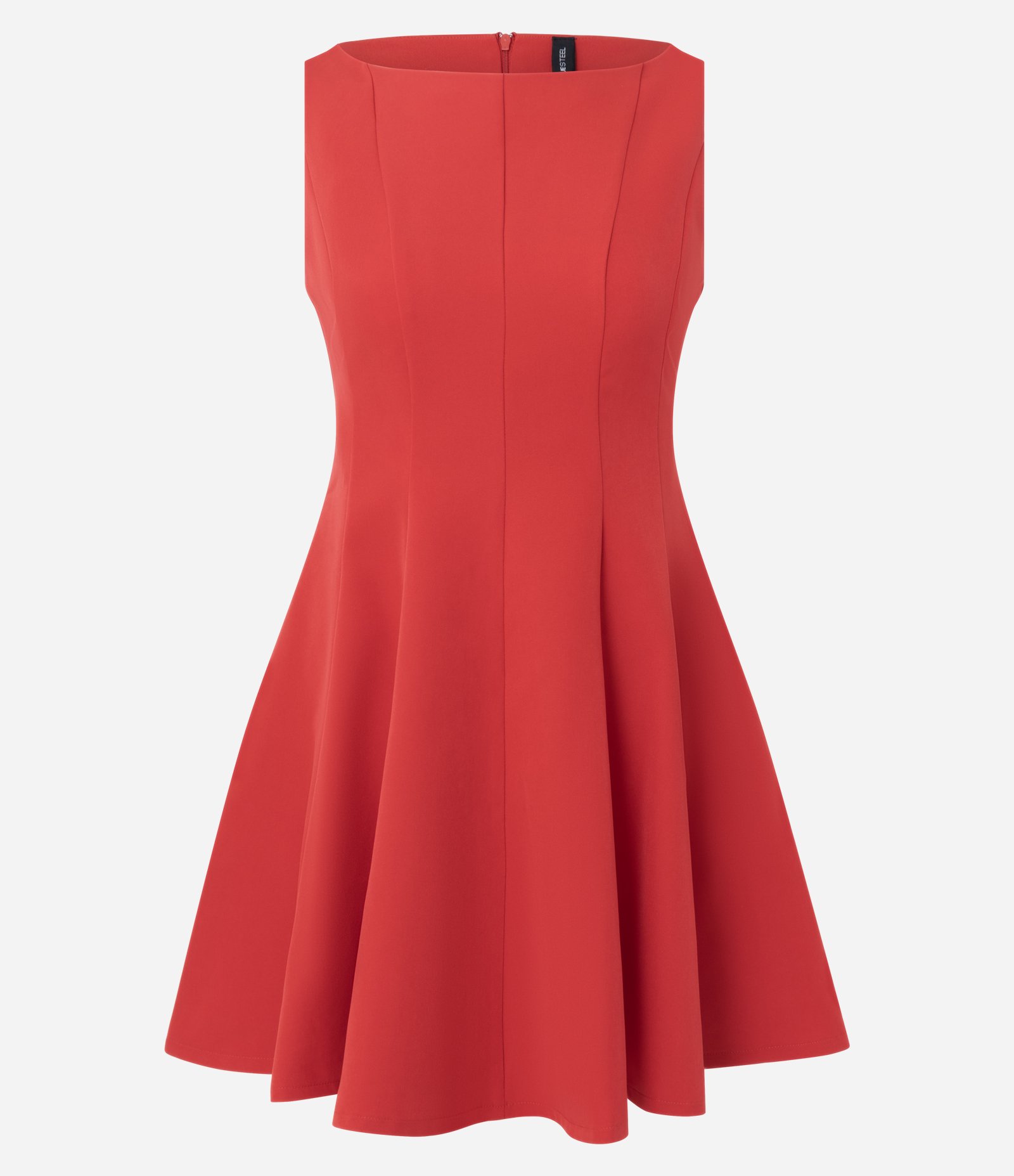Vestido Skater Alfaiatado com Decote Canoa e Recortes Contrastante Vermelho 1