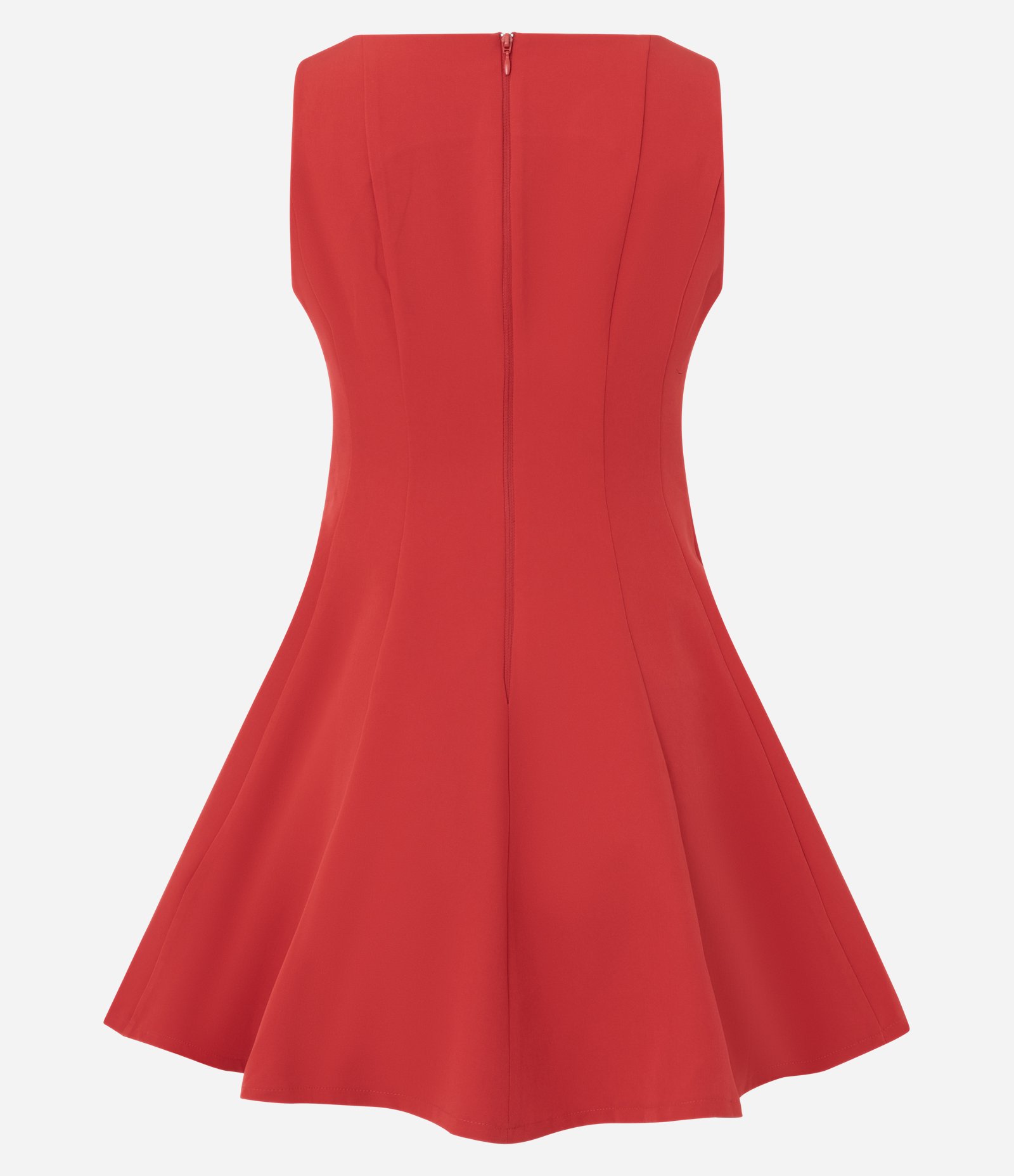 Vestido Skater Alfaiatado com Decote Canoa e Recortes Contrastante Vermelho 2