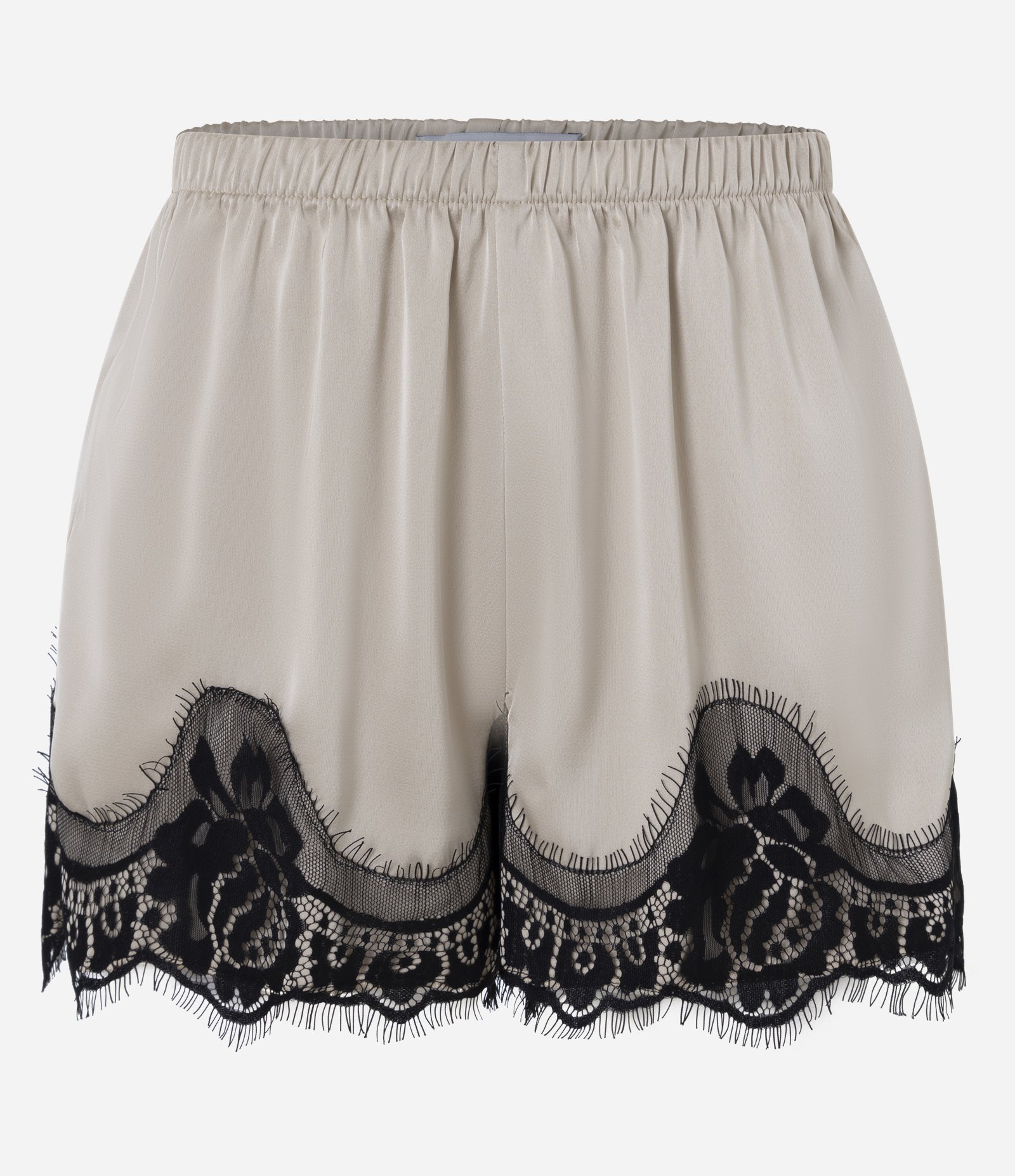 Short em Cetim com Renda Contrastante na Barra Bege 5