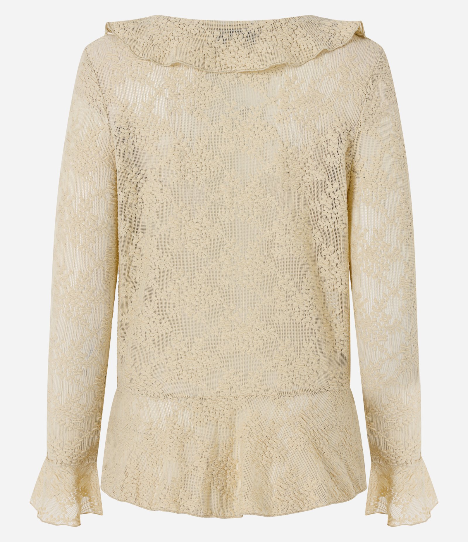 Blusa em Renda com Babados e Amarração Frontal Bege 7