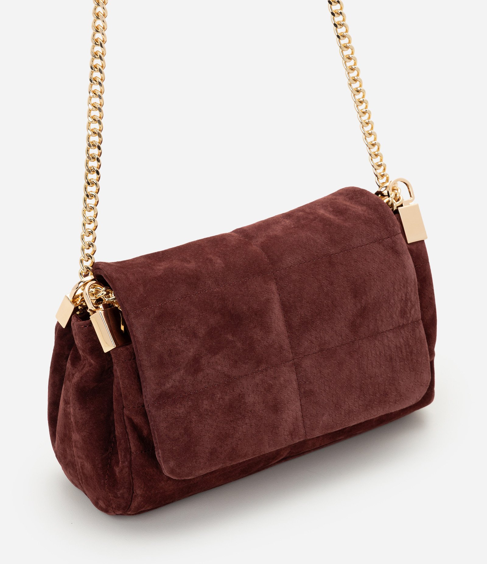 Bolsa Shoulder Pequena em Couro com Tampa e Alça de Corrente Vinho 1