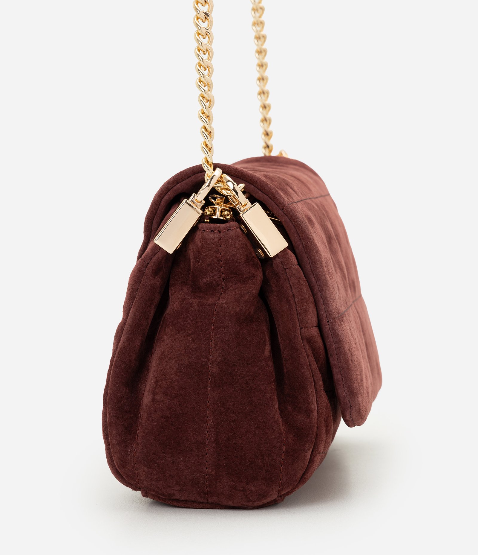 Bolsa Shoulder Pequena em Couro com Tampa e Alça de Corrente Vinho 2