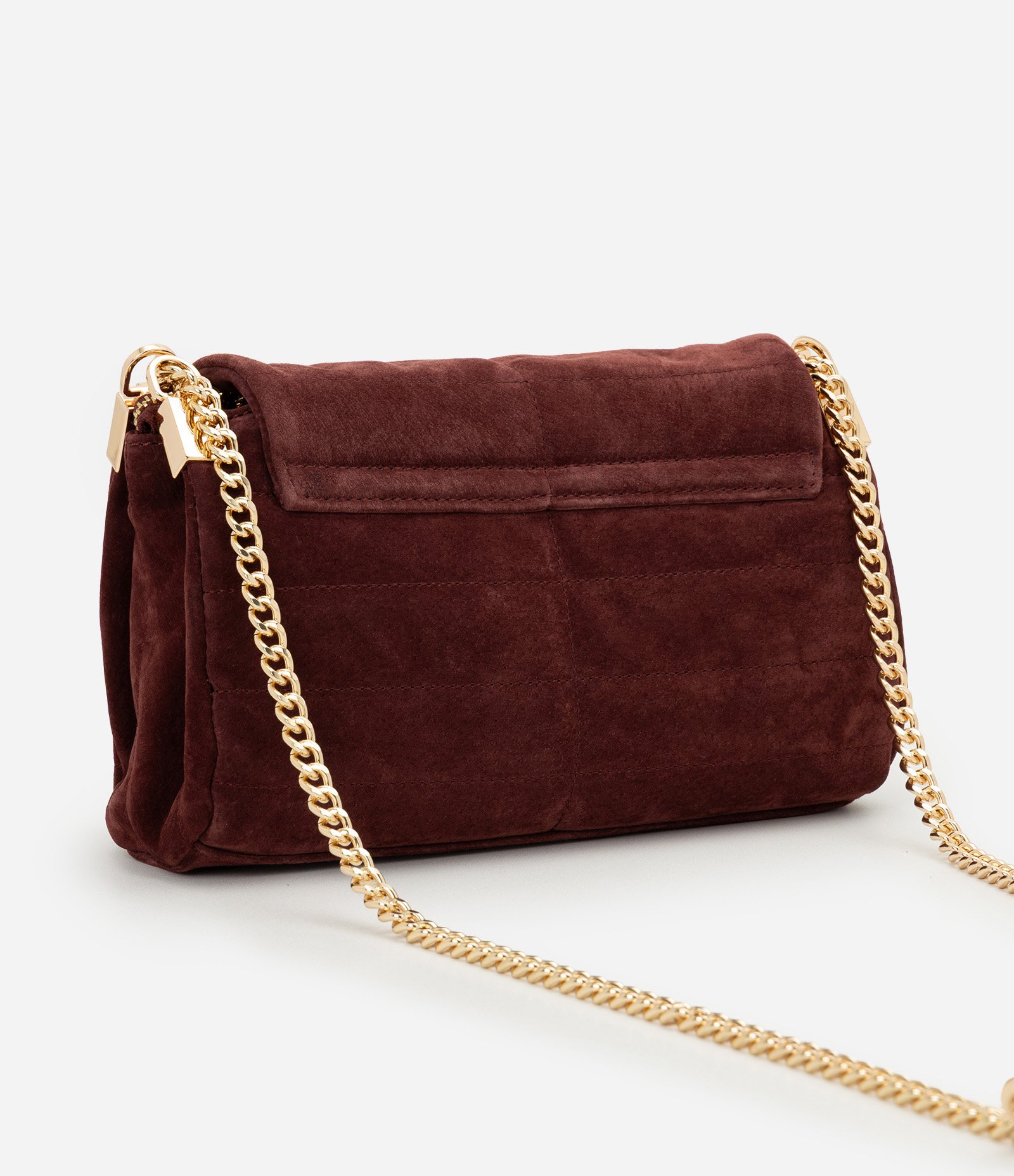 Bolsa Shoulder Pequena em Couro com Tampa e Alça de Corrente Vinho 3