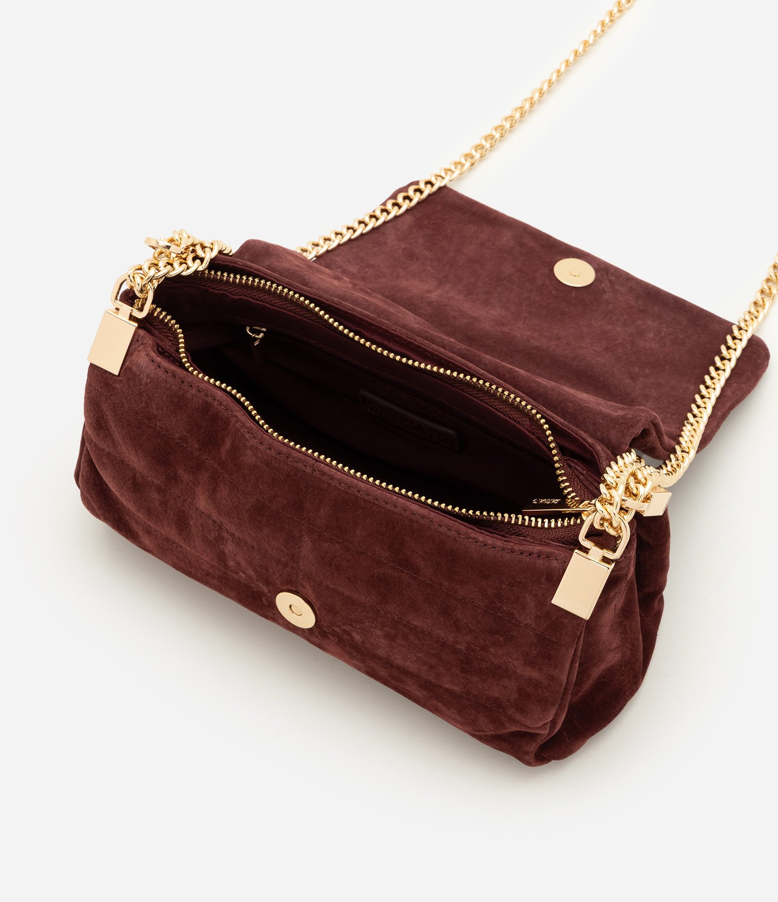 Bolsa Shoulder Pequena em Couro com Tampa e Alça de Corrente Vinho 4