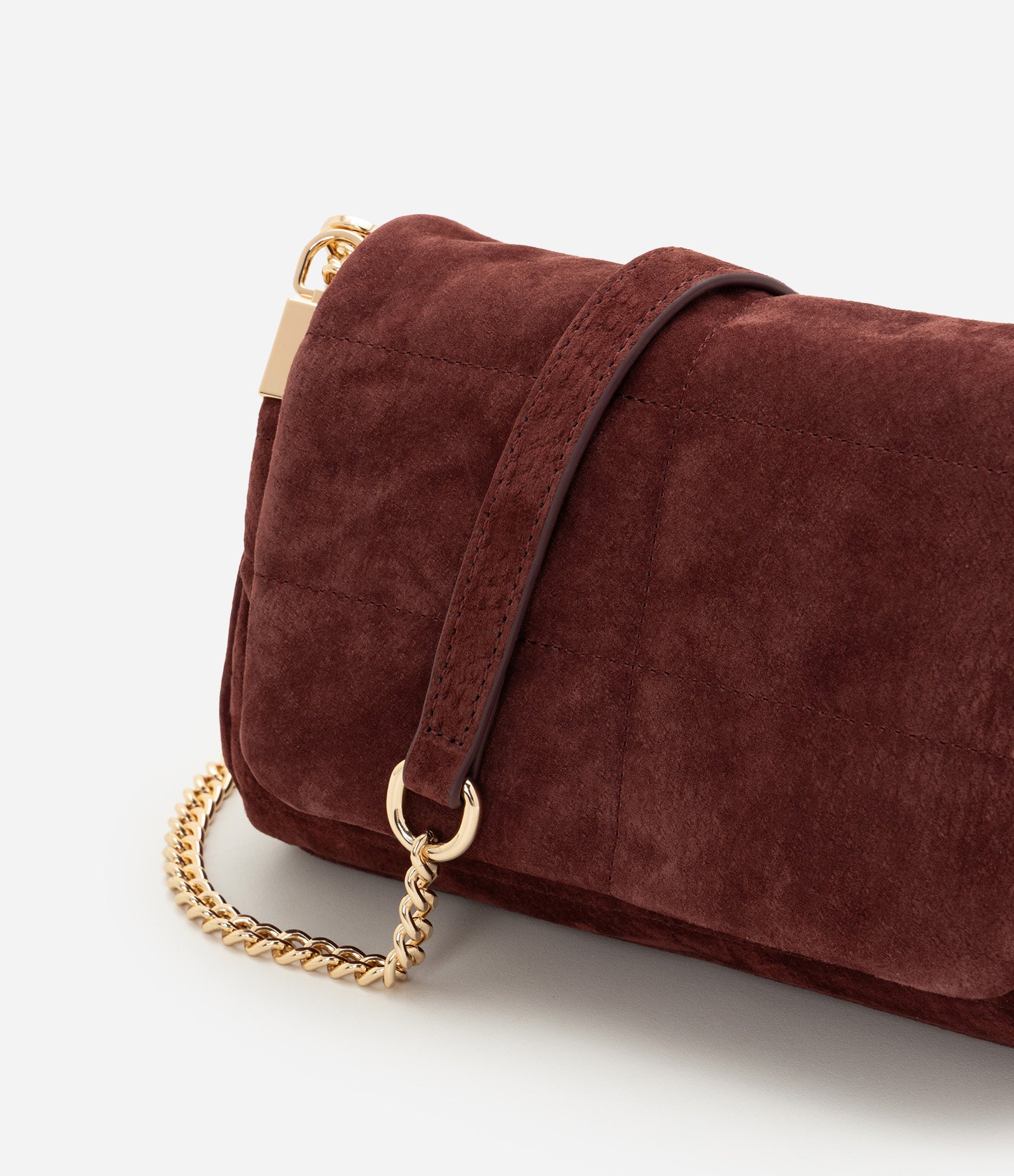 Bolsa Shoulder Pequena em Couro com Tampa e Alça de Corrente Vinho 6