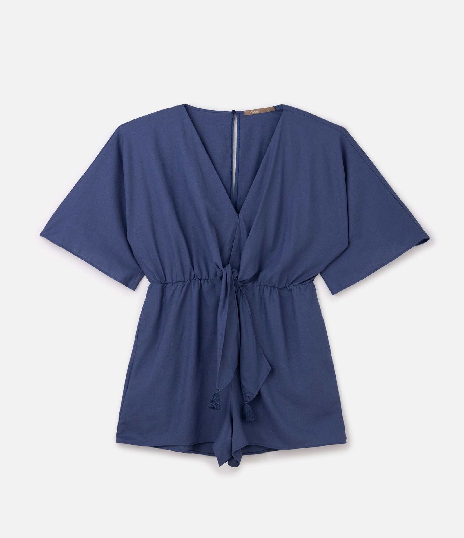 Macaquinho em Viscolinho com Manga Morcego e Barbicachos Curve & Plus Size Azul 1