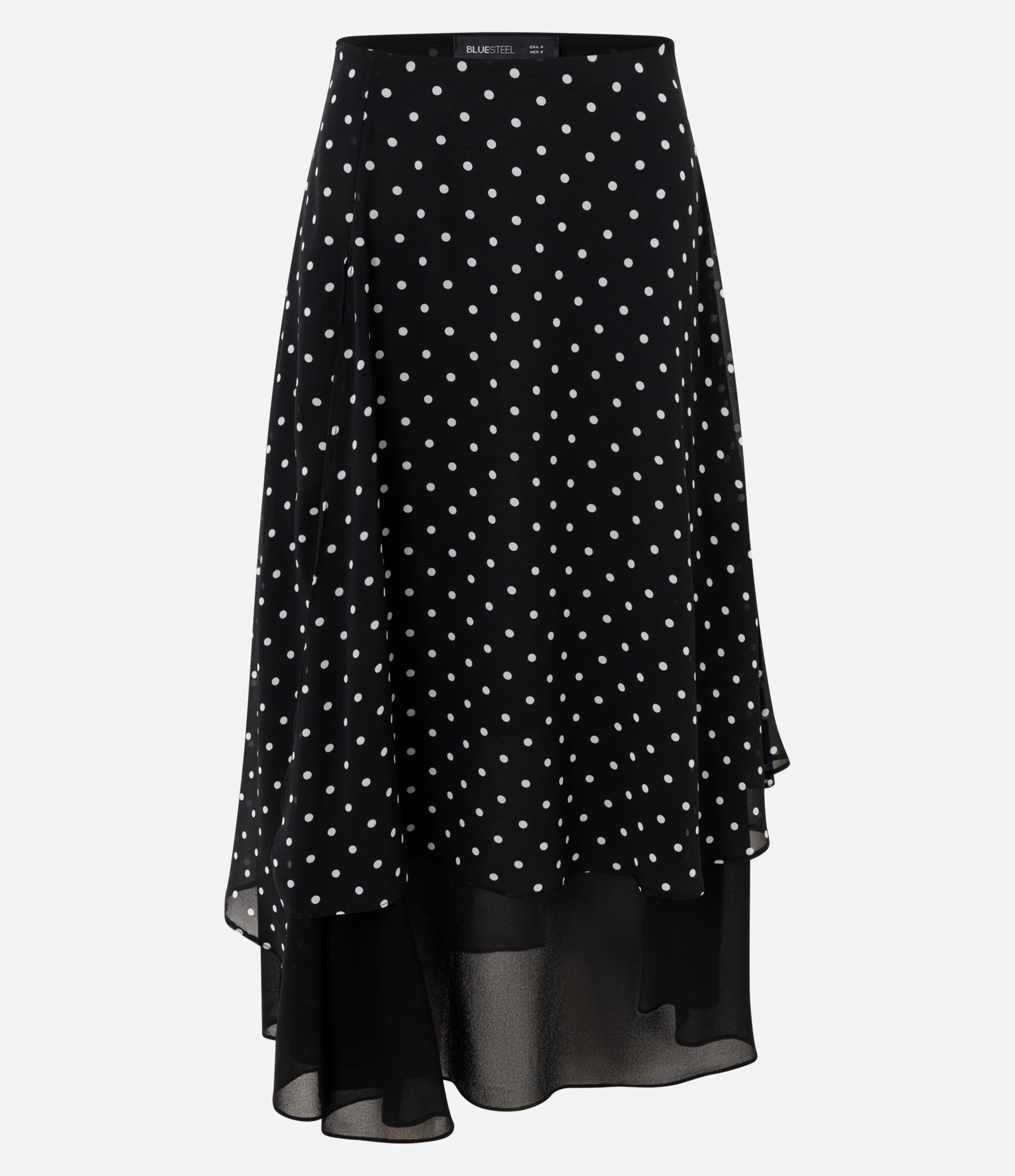 Saia em Chiffon com Estampa Poá e Barra Assimétrica Preto 1