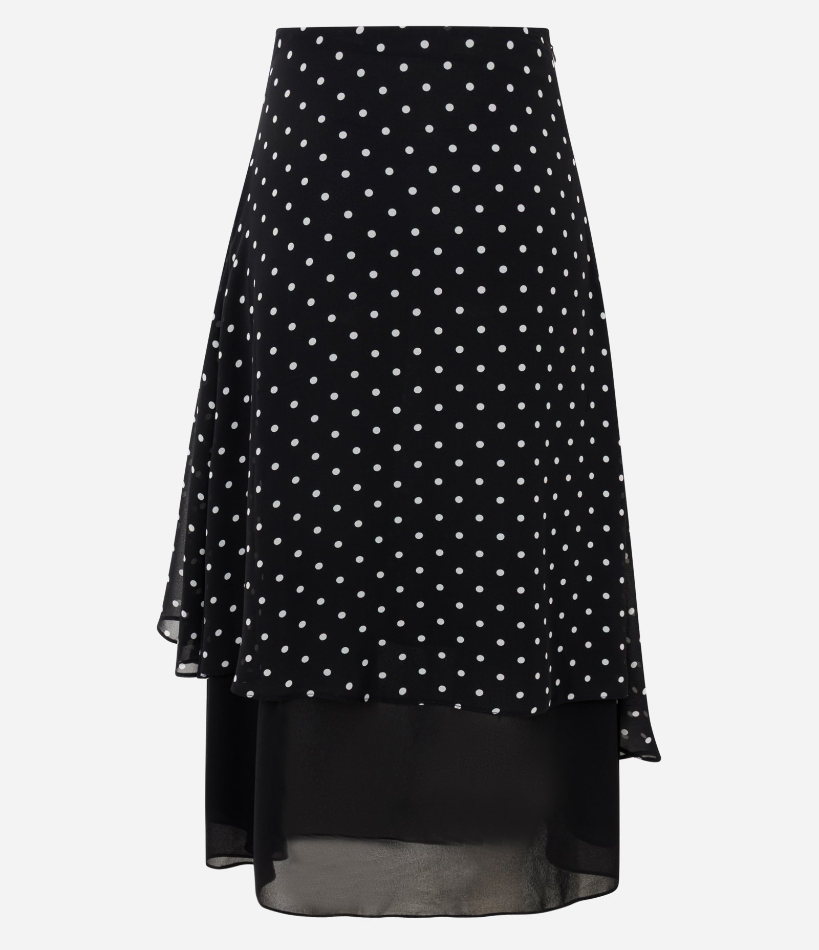 Saia em Chiffon com Estampa Poá e Barra Assimétrica Preto 2