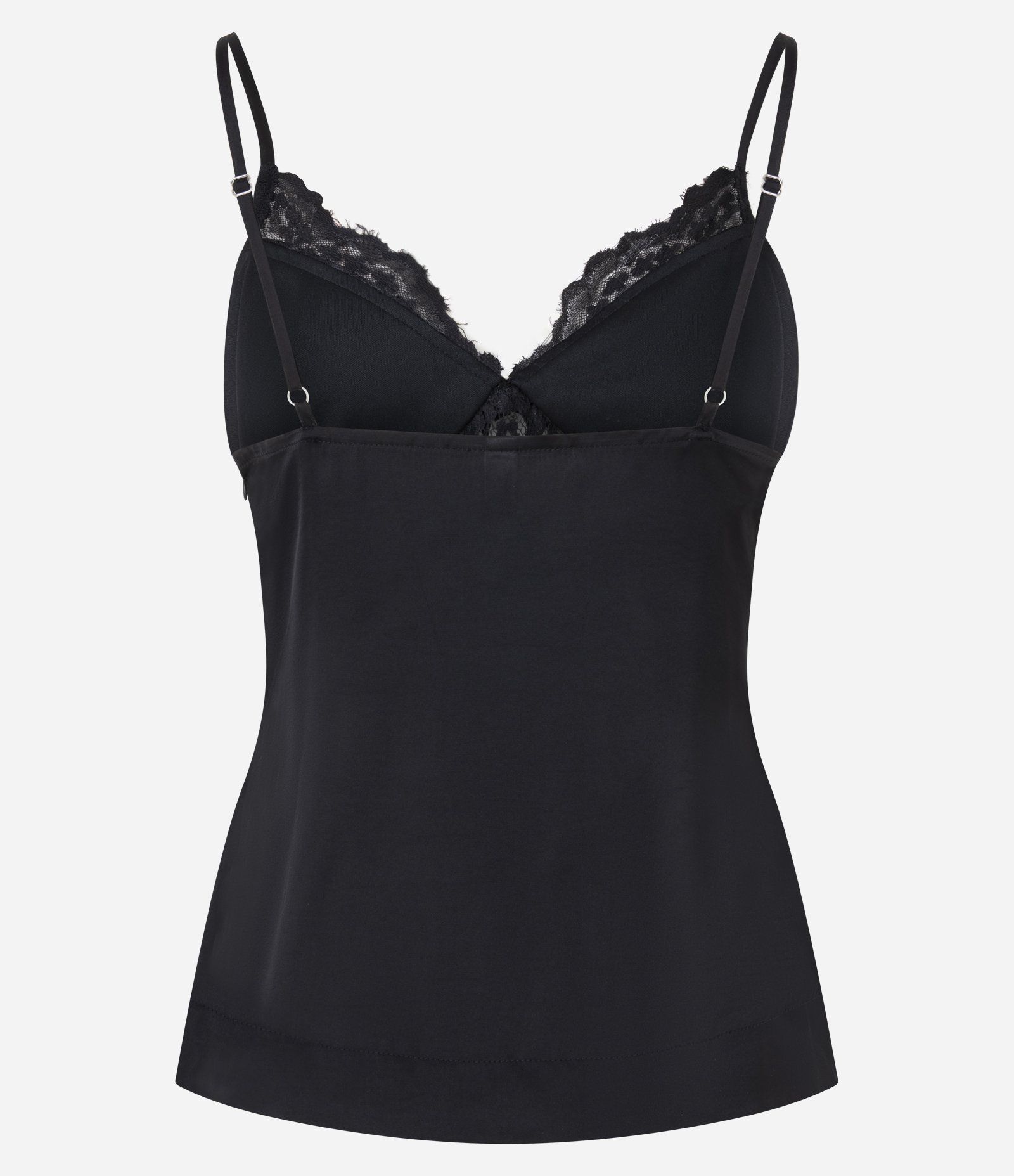 Blusa em Cetim com Renda Transparente e Laço Frontal Preto 8