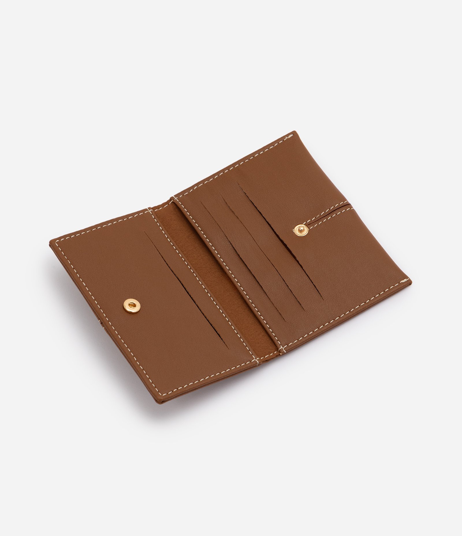 Carteira Envelope Pequena em PU com Pesponto Contrastante Marrom 5