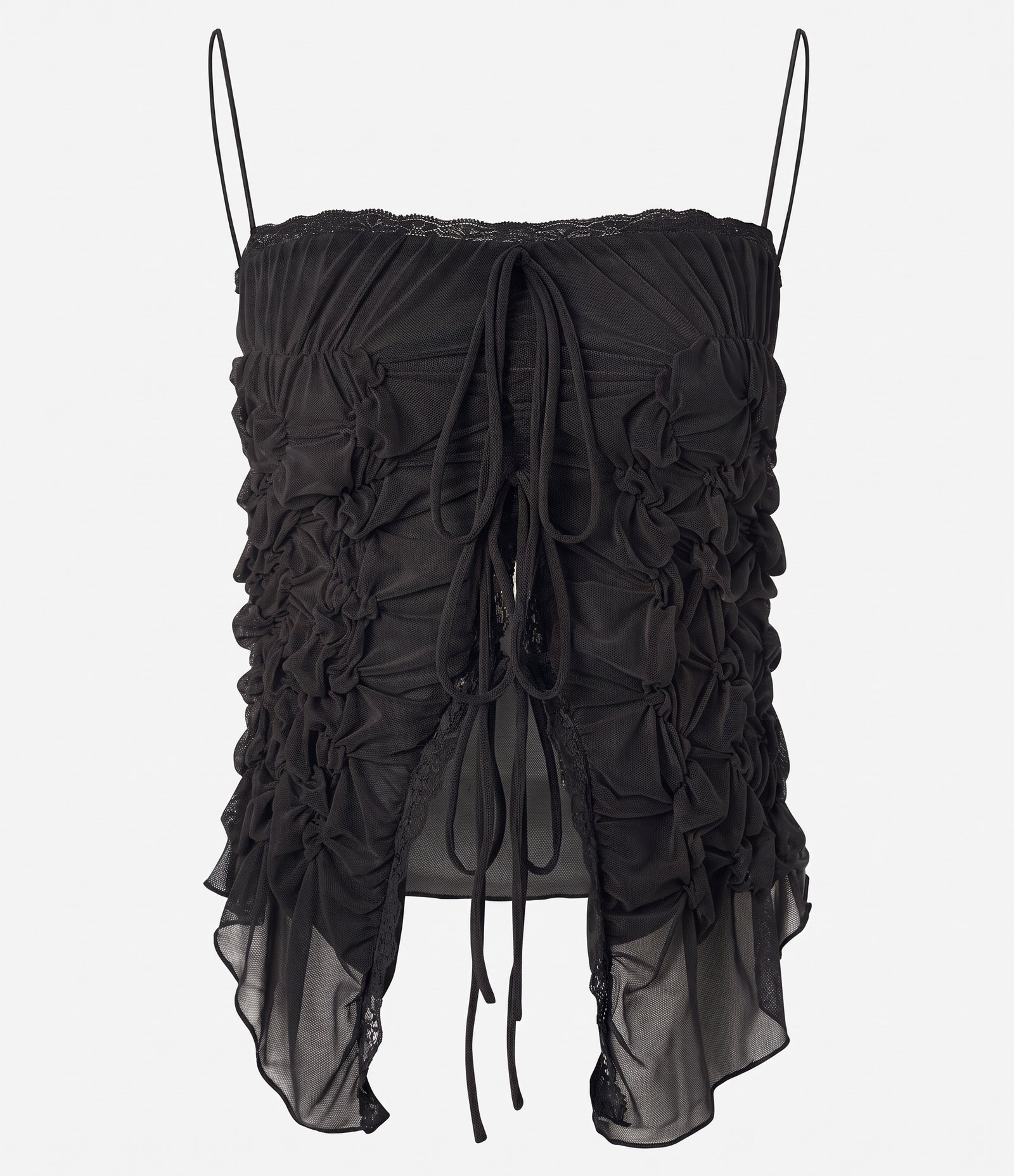 Blusa de Alcinha em Tule com Drapeado e Barra Assimétrica Preto 5