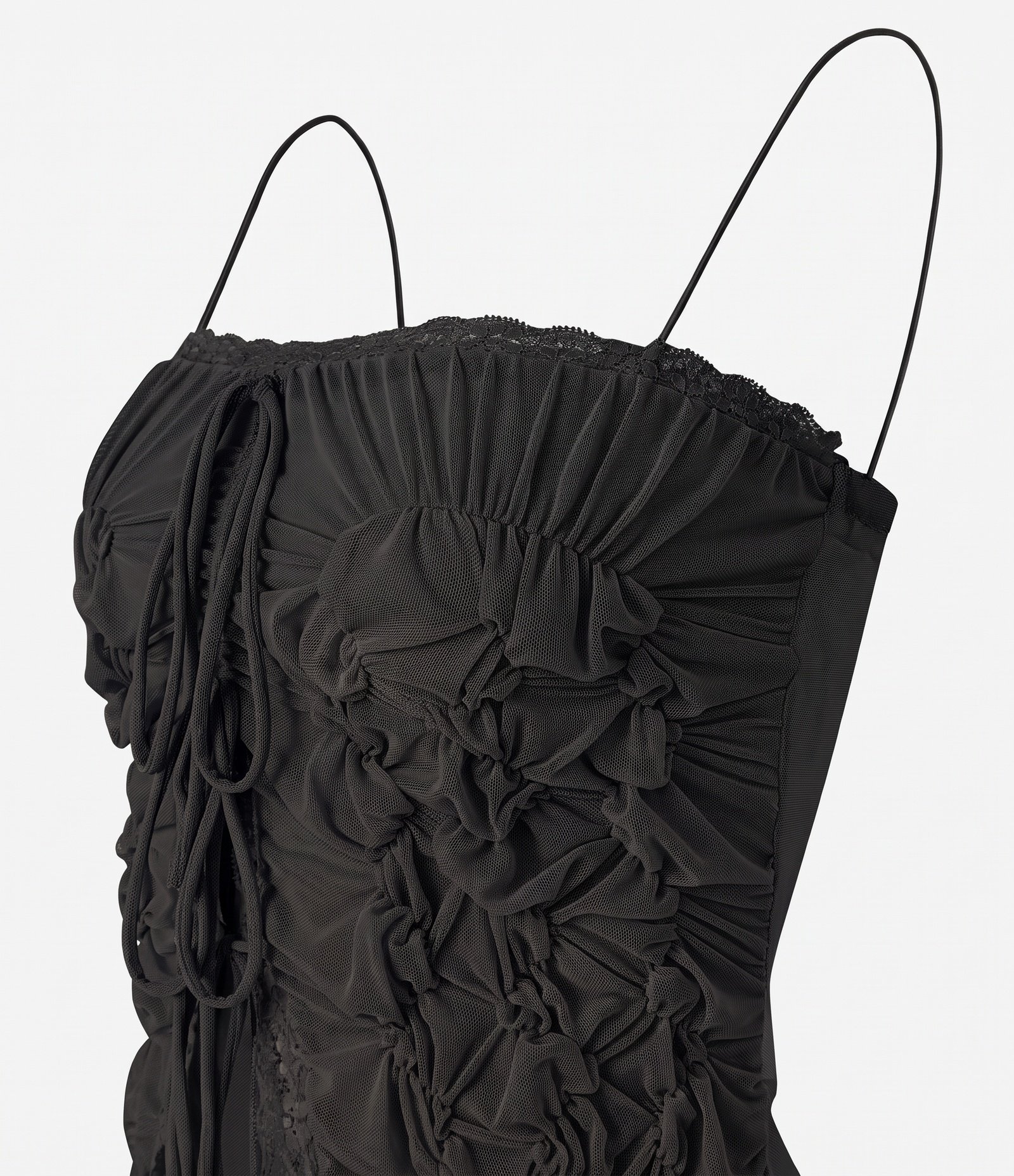 Blusa de Alcinha em Tule com Drapeado e Barra Assimétrica Preto 6