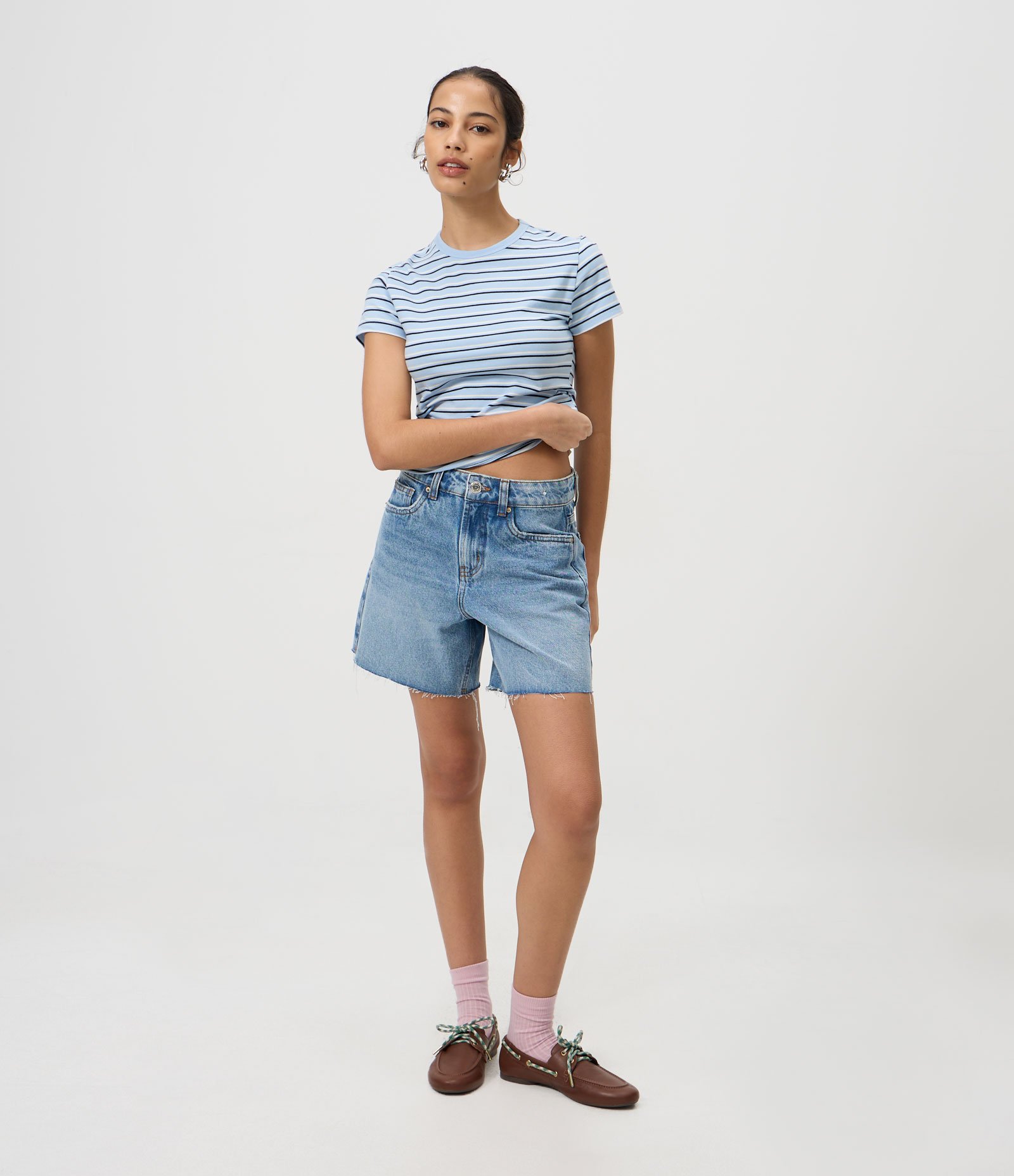 Blusa em Algodão Canelado com Estampa Listrada Azul 2