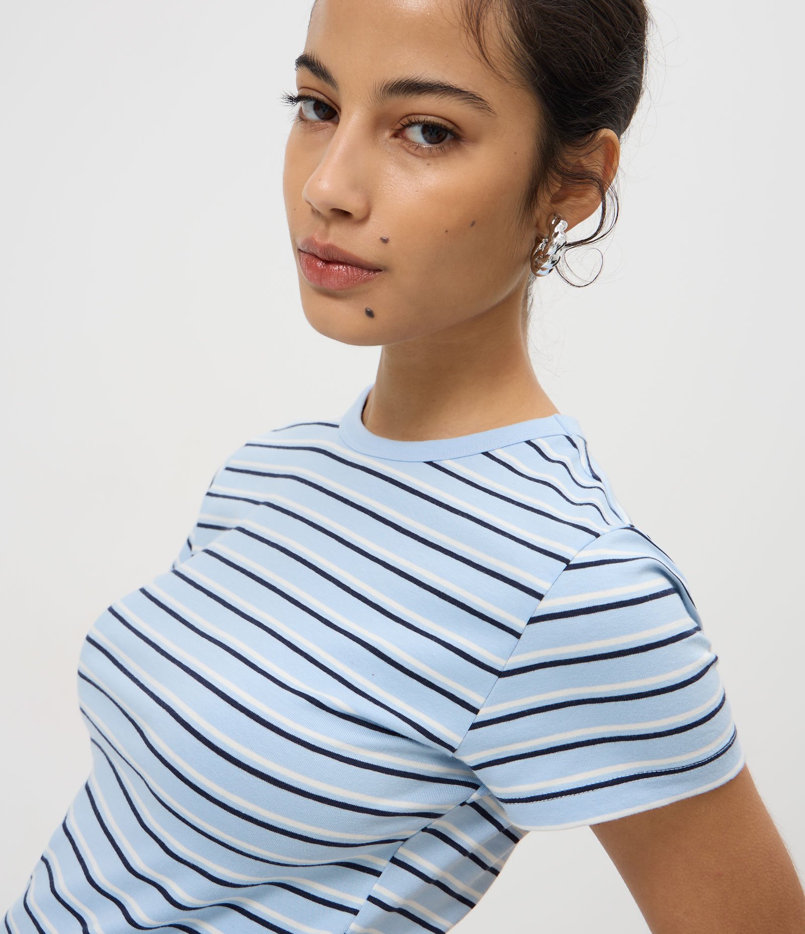 Blusa em Algodão Canelado com Estampa Listrada Azul 3
