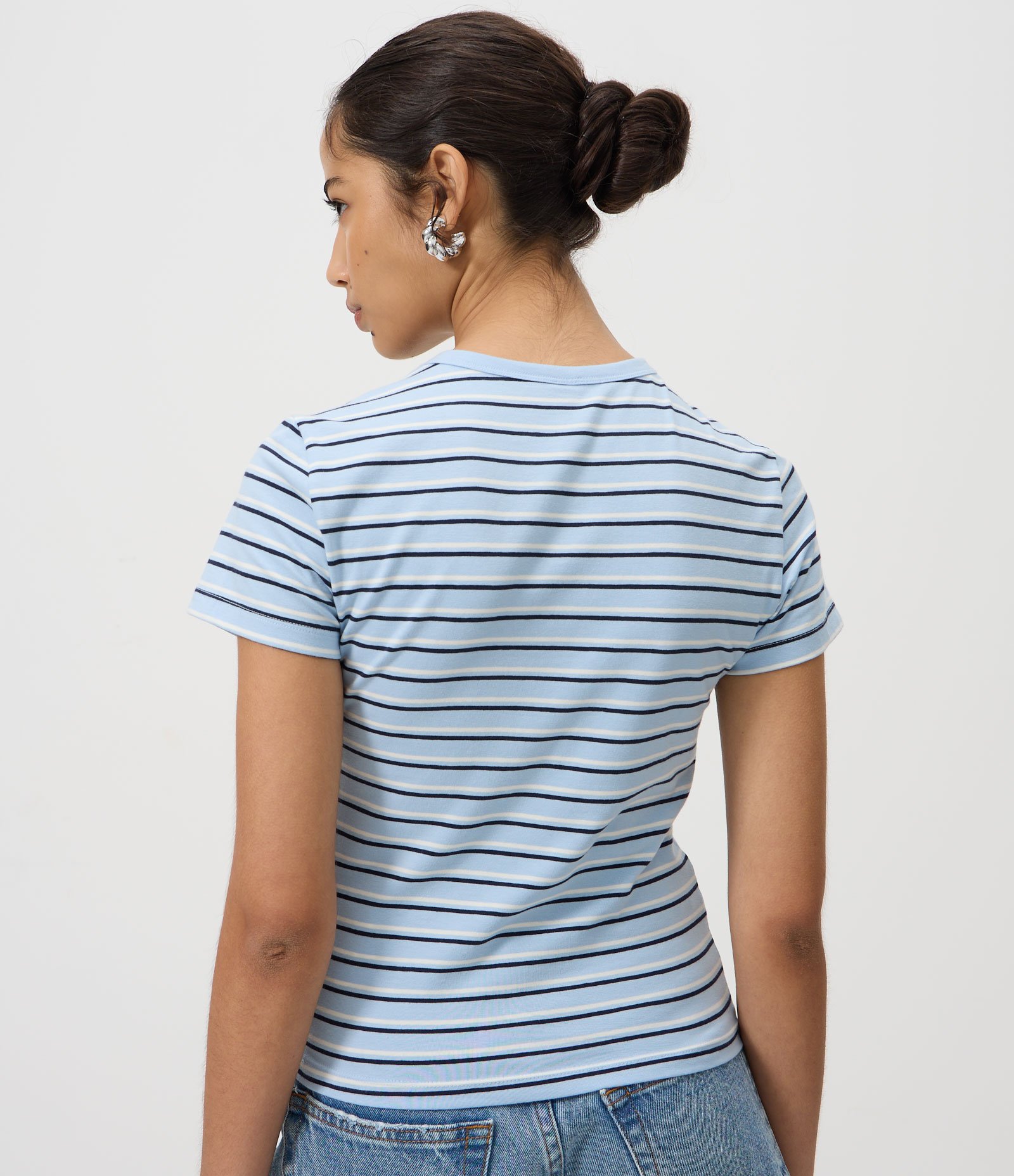 Blusa em Algodão Canelado com Estampa Listrada Azul 4