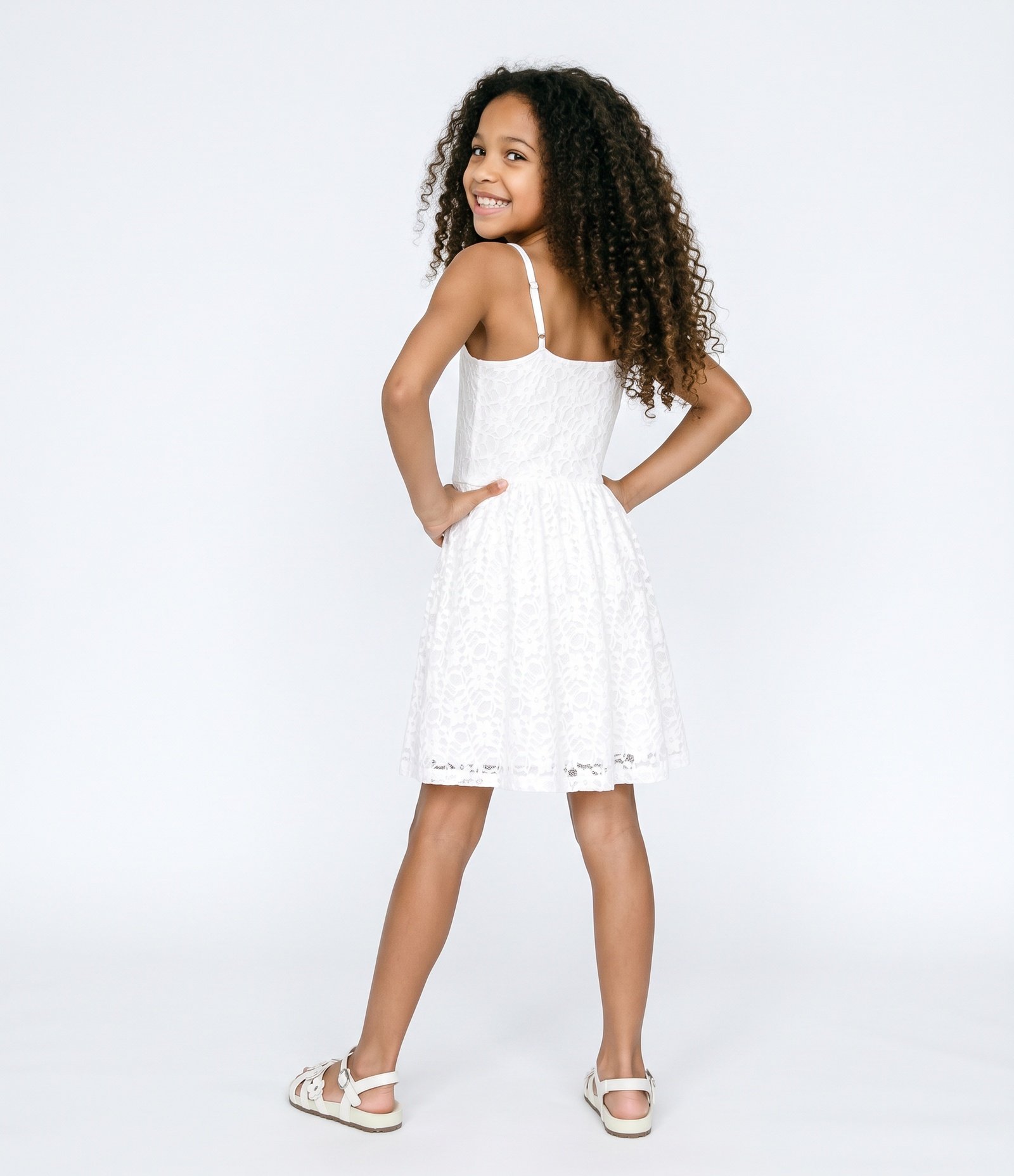 Vestido Infantil Sem Manga em Renda Texturizada com Recorte Princesa - Tam 3 a 16 Anos Branco 3