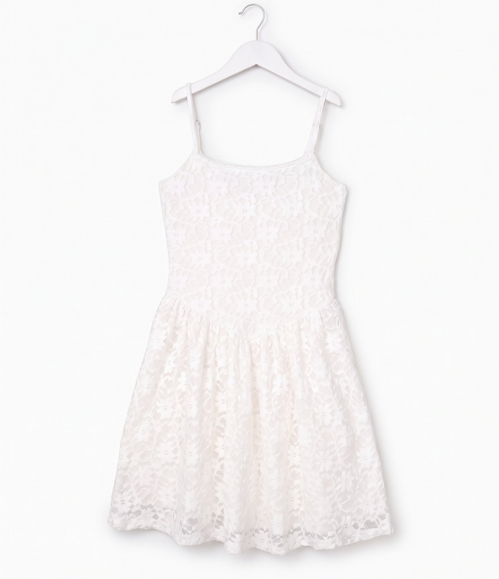 Vestido Infantil Sem Manga em Renda Texturizada com Recorte Princesa - Tam 3 a 16 Anos Branco 4