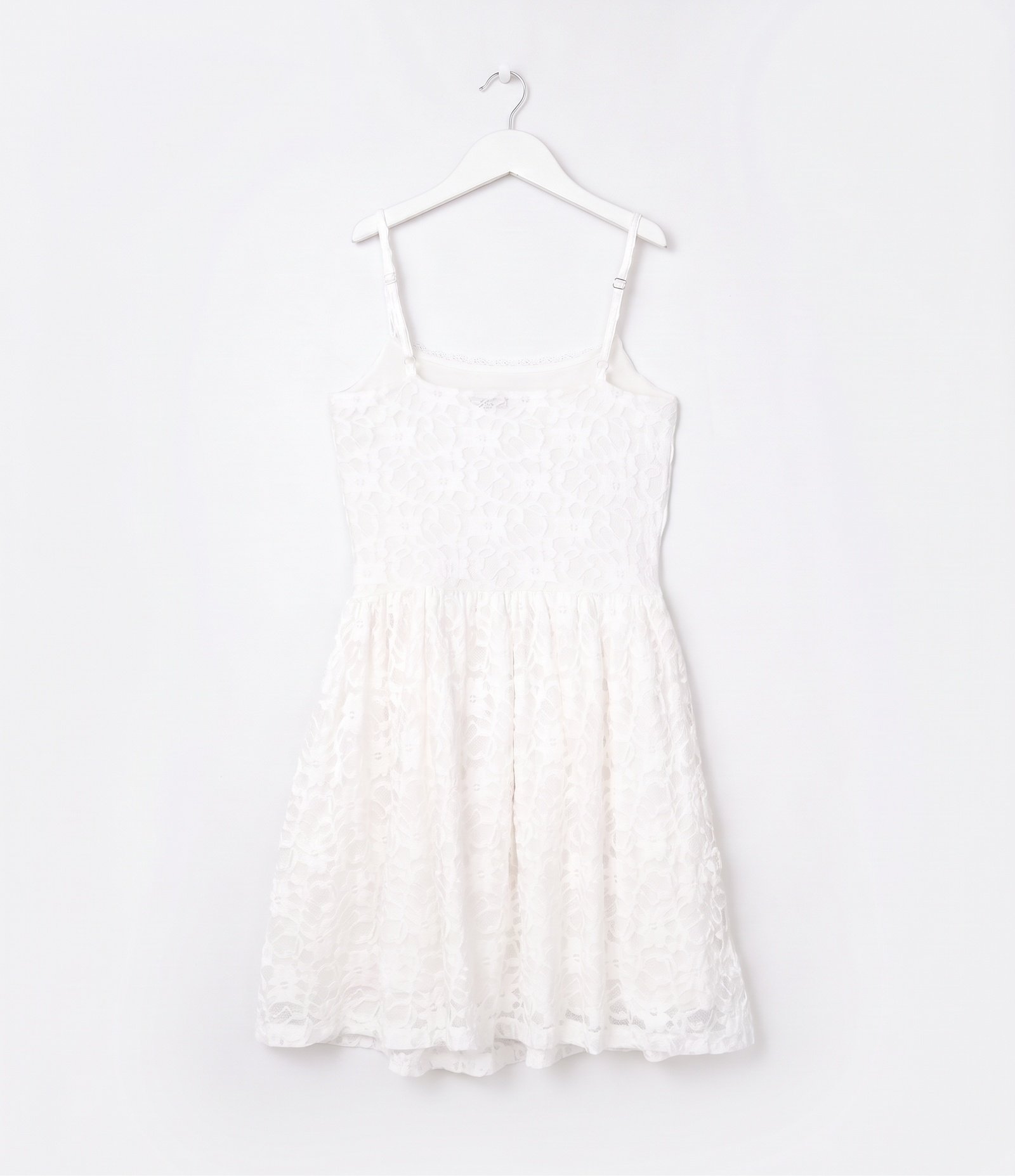 Vestido Infantil Sem Manga em Renda Texturizada com Recorte Princesa - Tam 3 a 16 Anos Branco 5