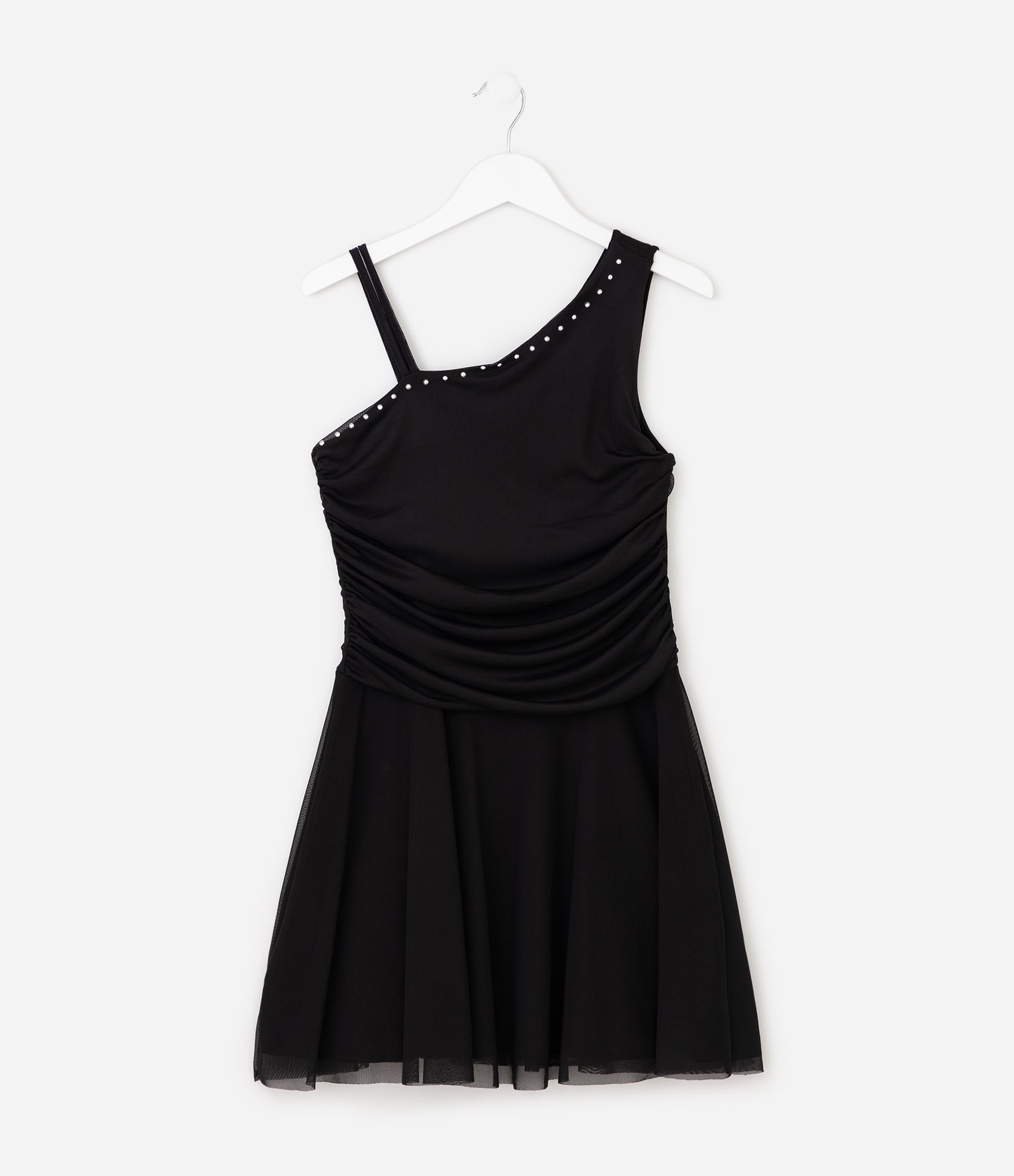 Vestido Infantil de Tule com Franzido e Aplicação de Strass - Tam 5 a 16 Anos Preto 3
